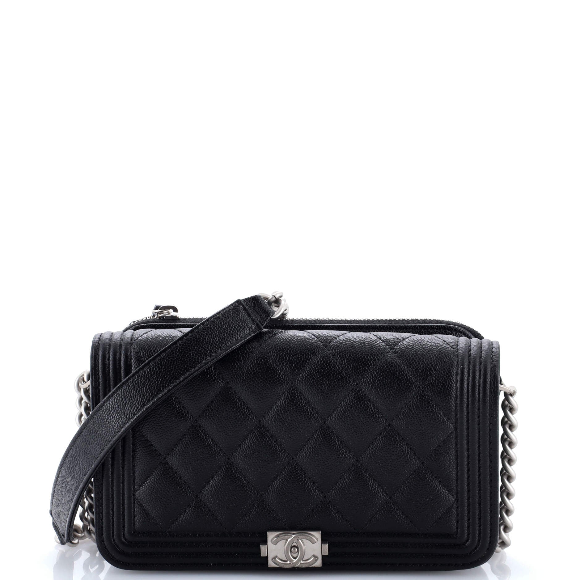 Boy Flap Phone Holder with Chain Quilted Caviar