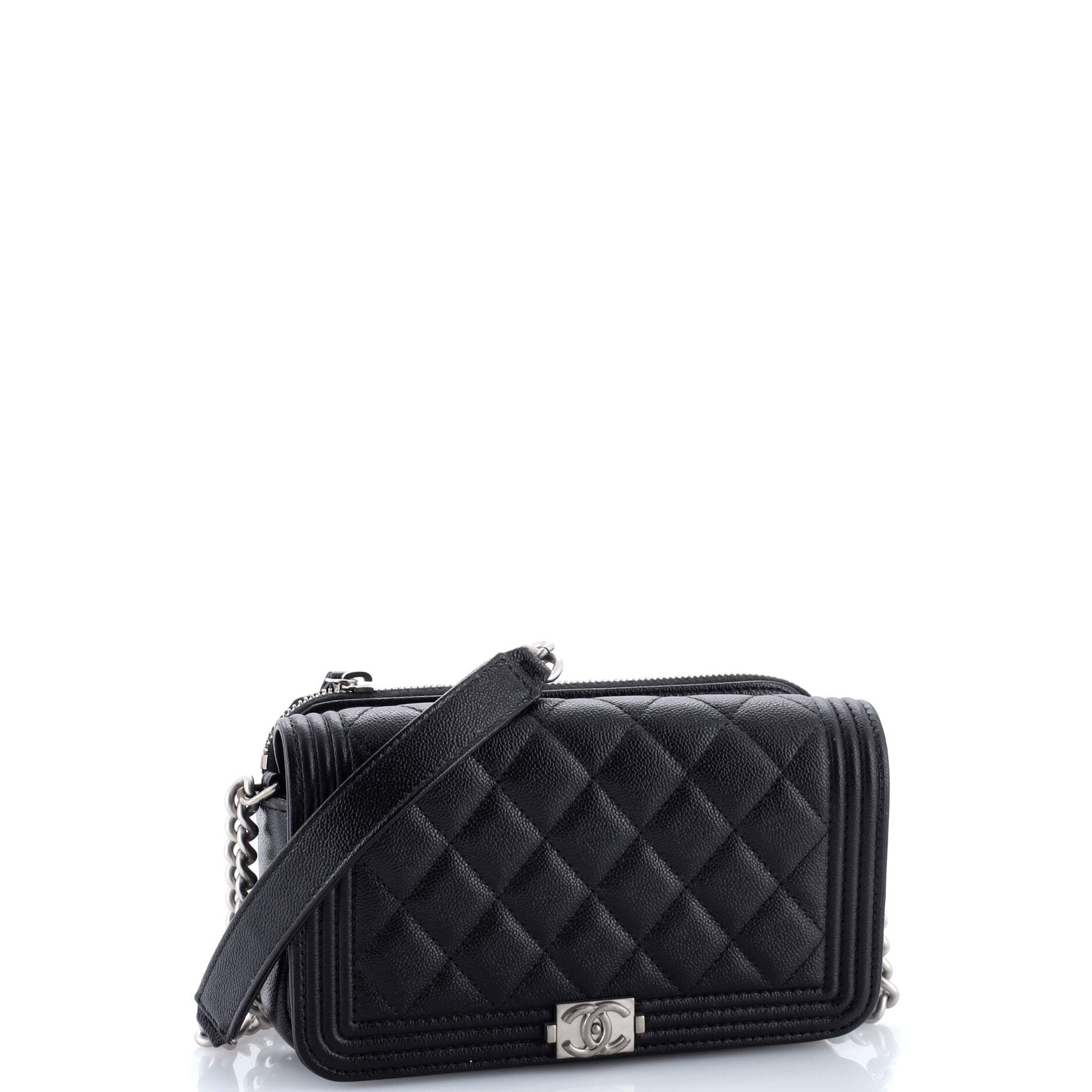 Boy Flap Phone Holder with Chain Quilted Caviar