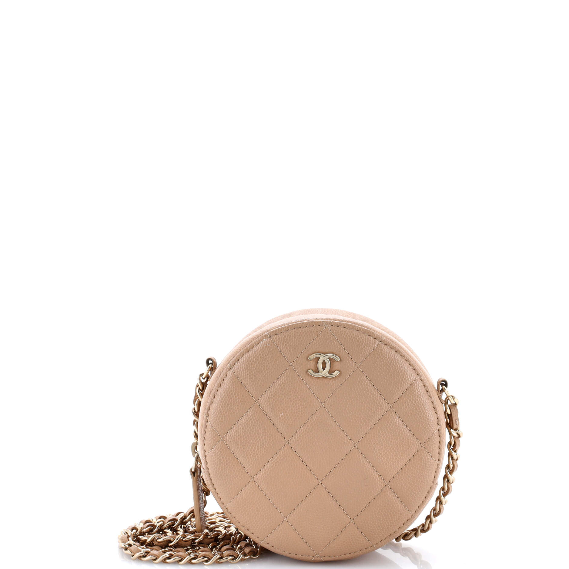 Round Clutch with Chain Quilted Caviar Mini