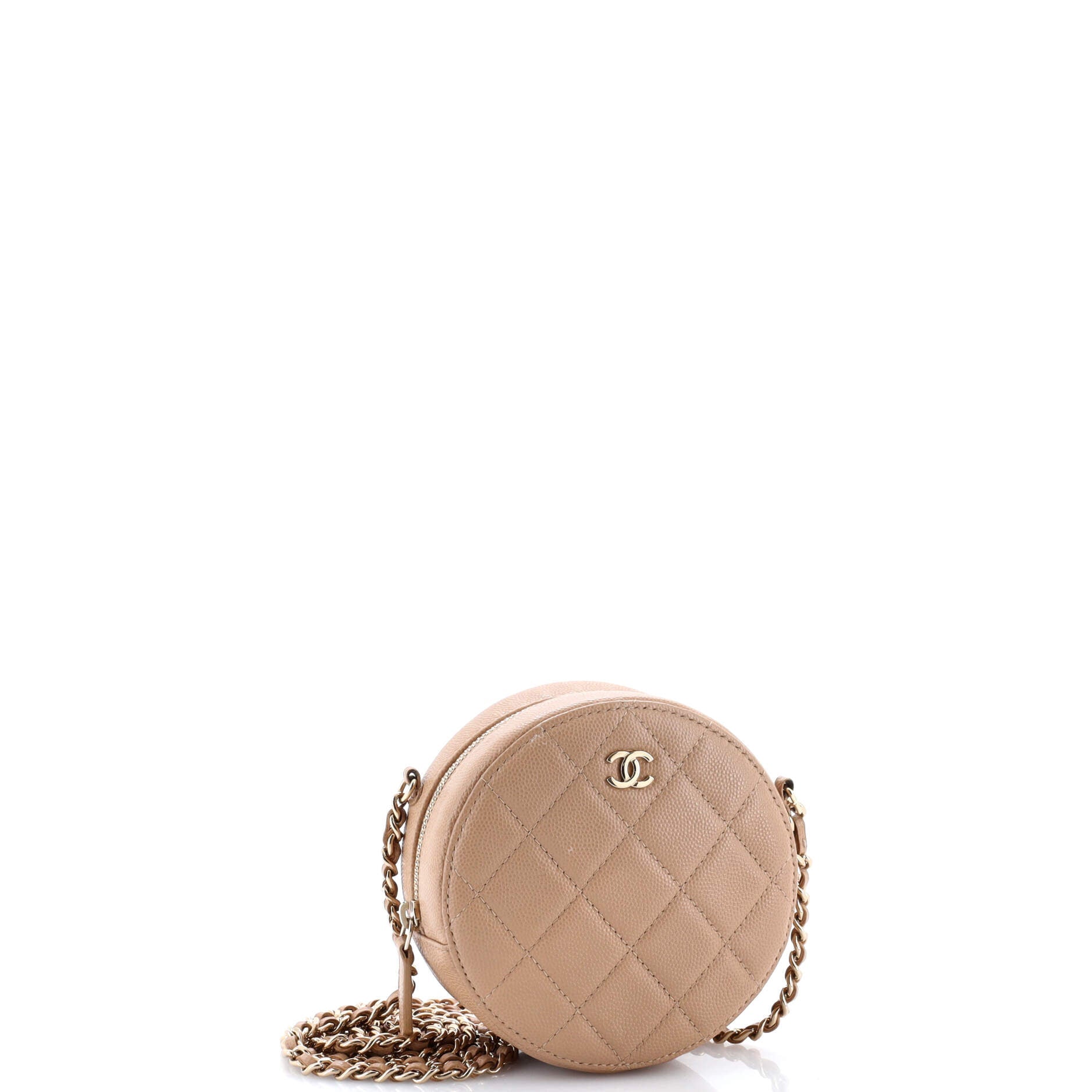 Round Clutch with Chain Quilted Caviar Mini
