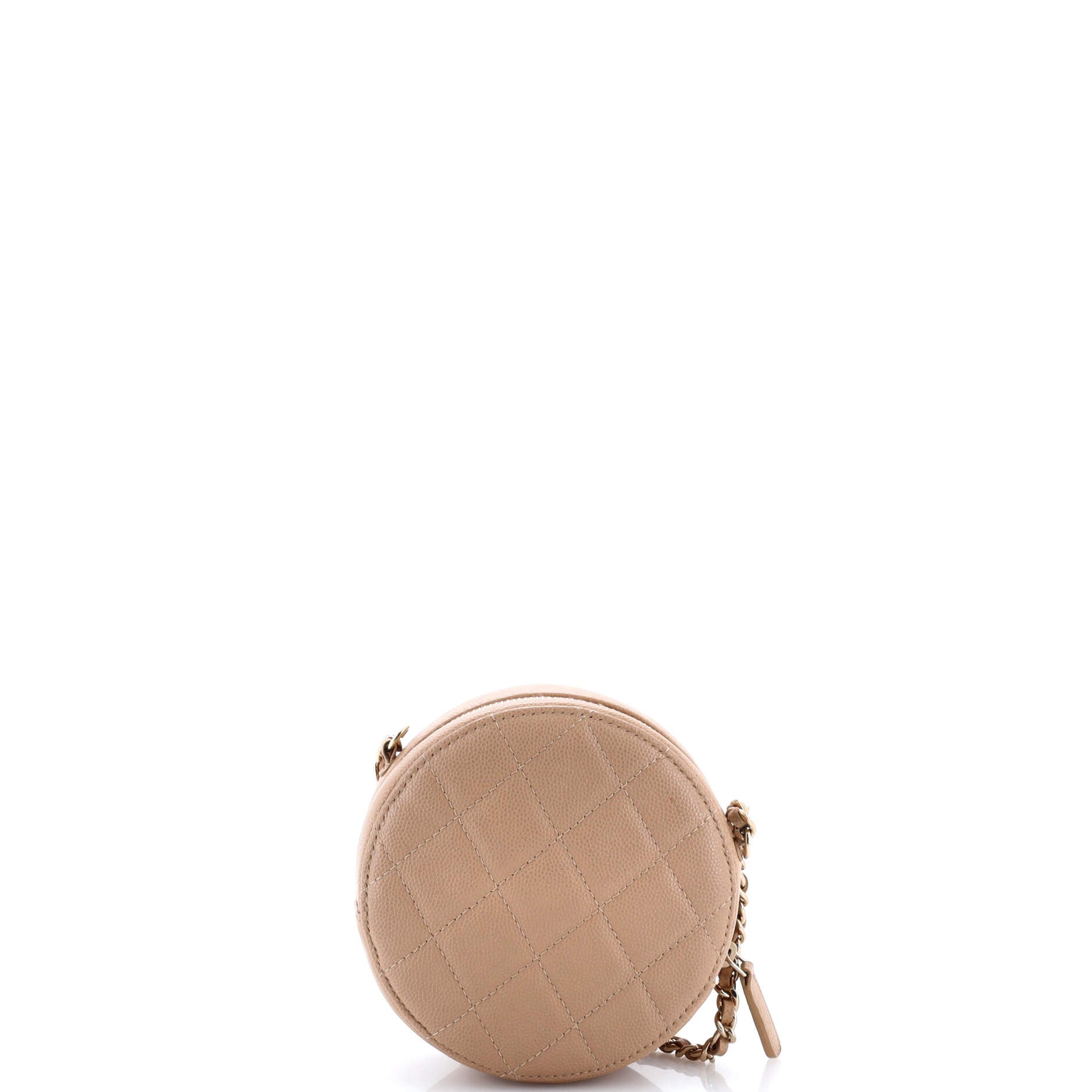 Round Clutch with Chain Quilted Caviar Mini
