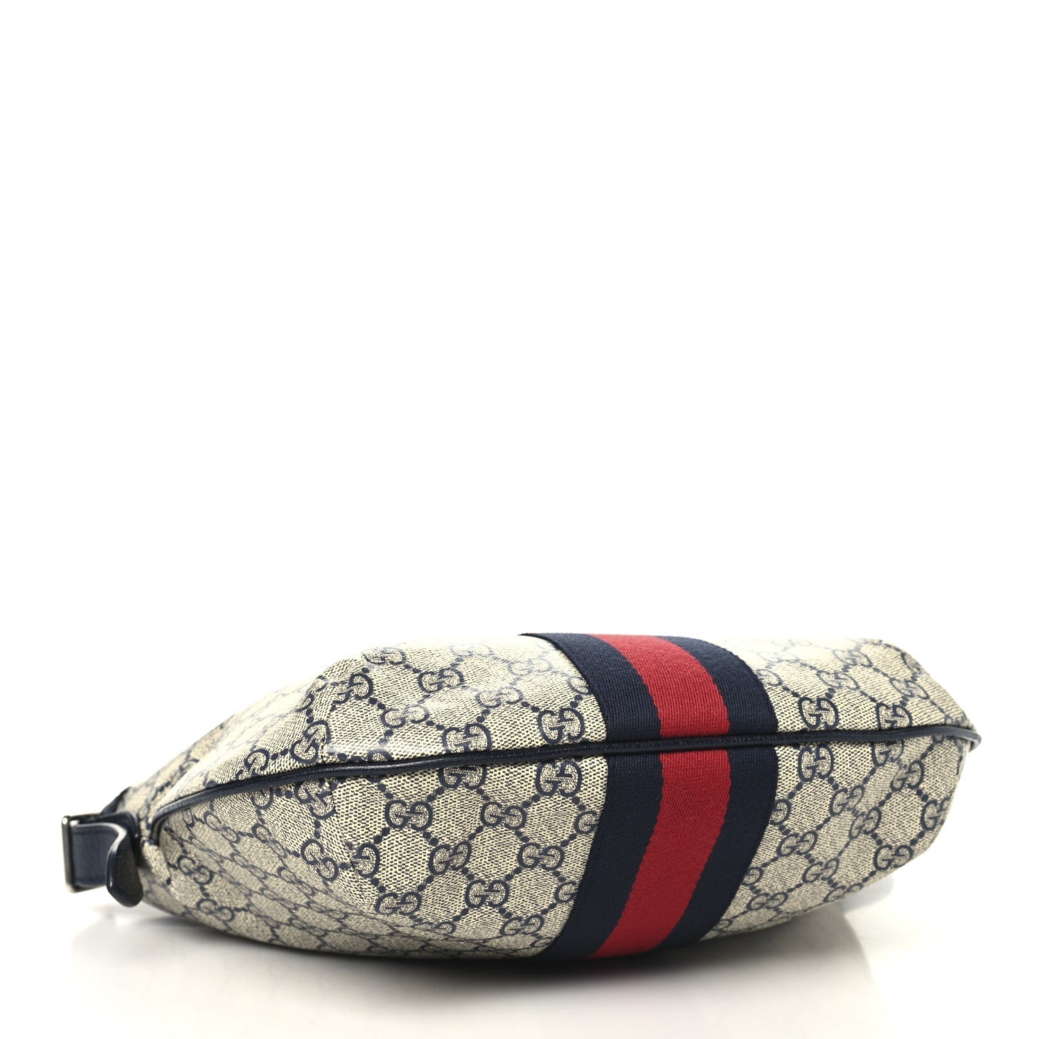 GG Supreme Monogram Textured Dollar Calfskin Web Small Ophidia Half Moon Hobo Beige Blue