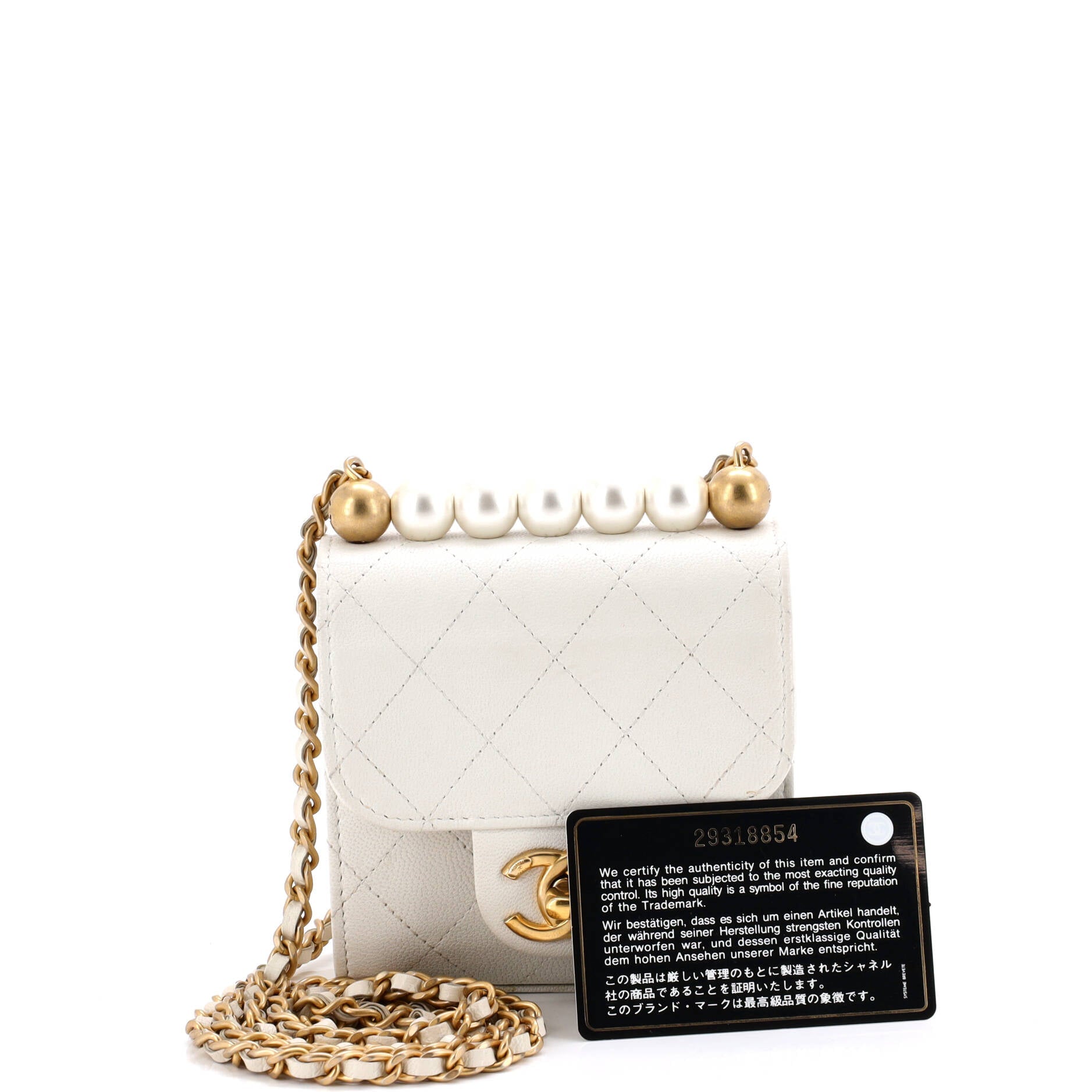 Chic Pearls Flap Clutch with Chain Quilted Goatskin Mini