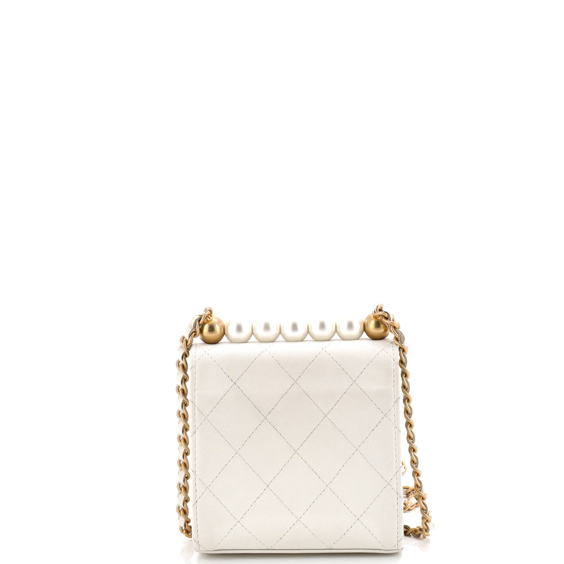 Chic Pearls Flap Clutch with Chain Quilted Goatskin Mini