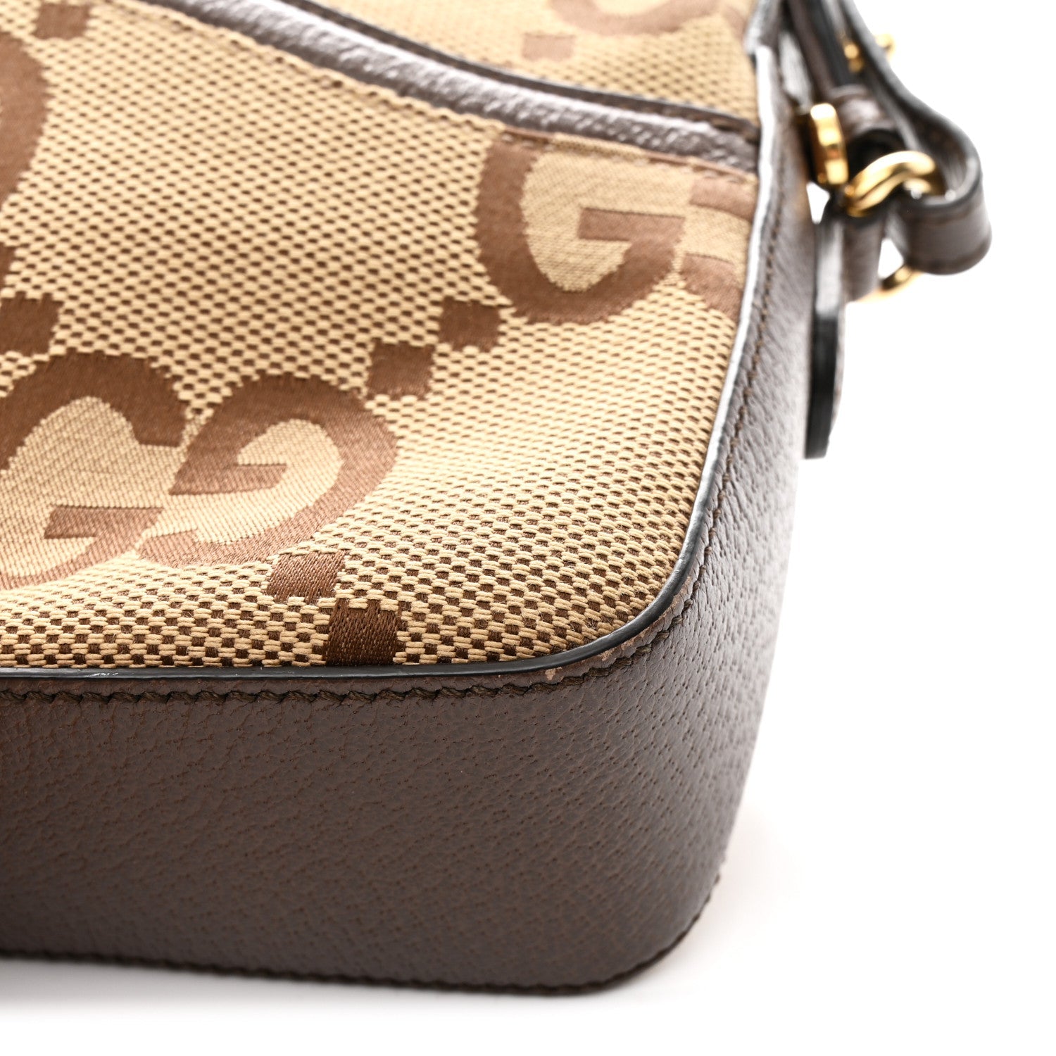 Monogram Jumbo GG Textured Dollar Calfskin Web Messenger Shoulder Bag Camel Ebony New Acero