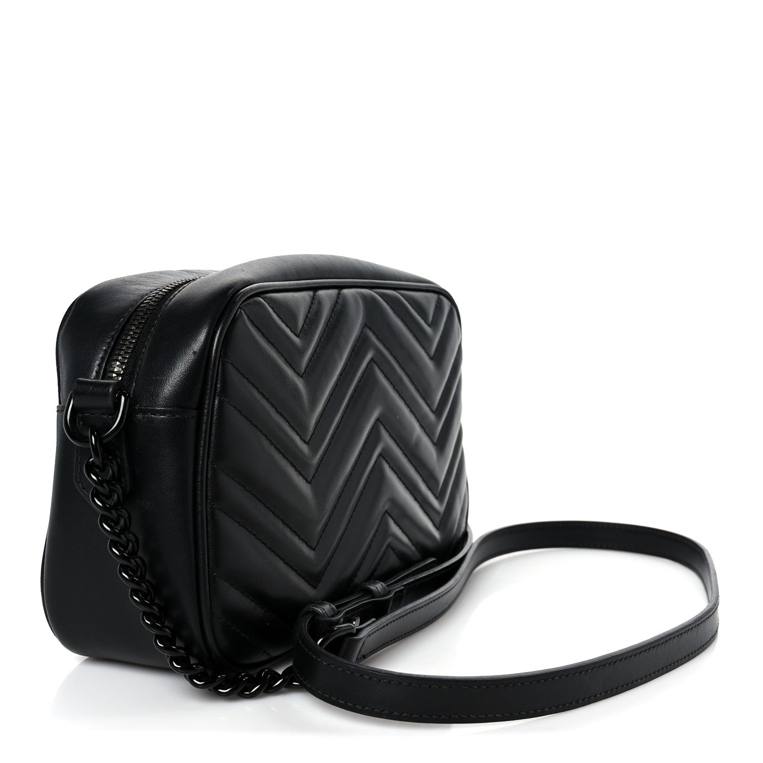 Calfskin Matelasse Monochrome Small GG Marmont Chain Shoulder Bag Black