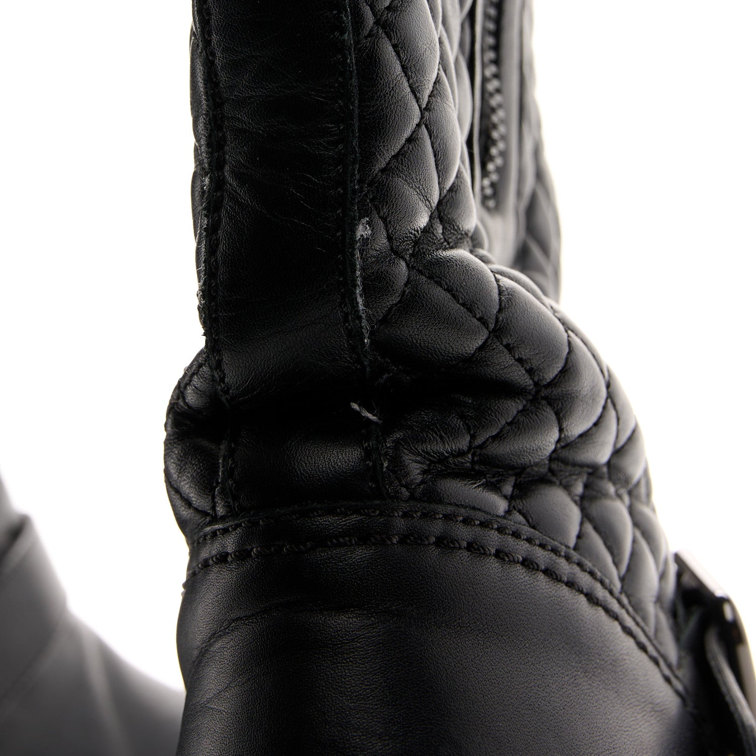 Calfskin Quilted Biker Boots 38.5 Black