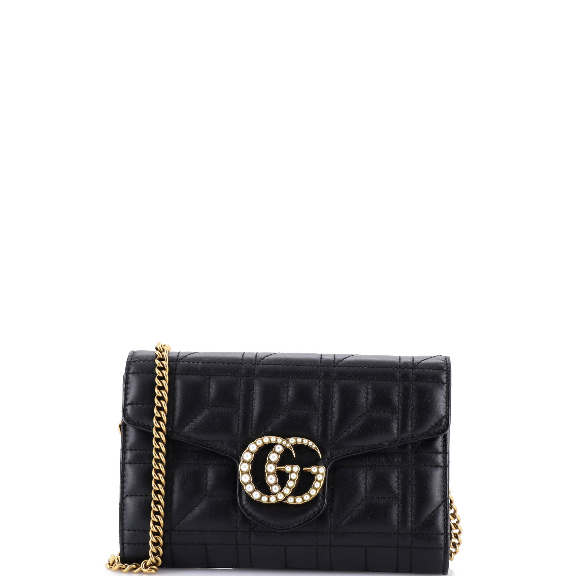 Pearly GG Marmont Chain Wallet Matelasse Leather Mini