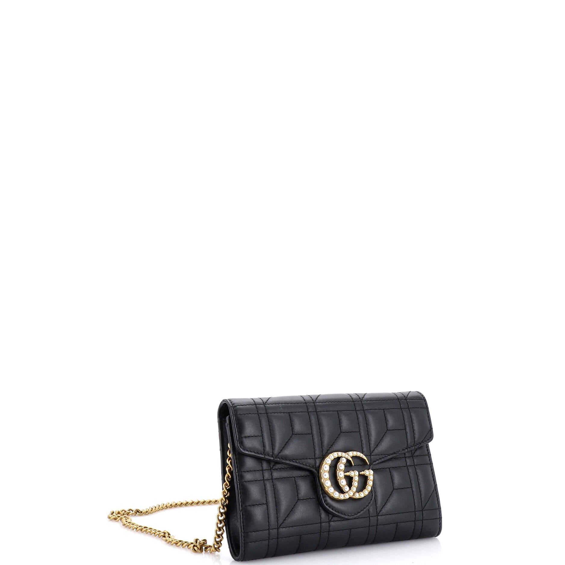 Pearly GG Marmont Chain Wallet Matelasse Leather Mini