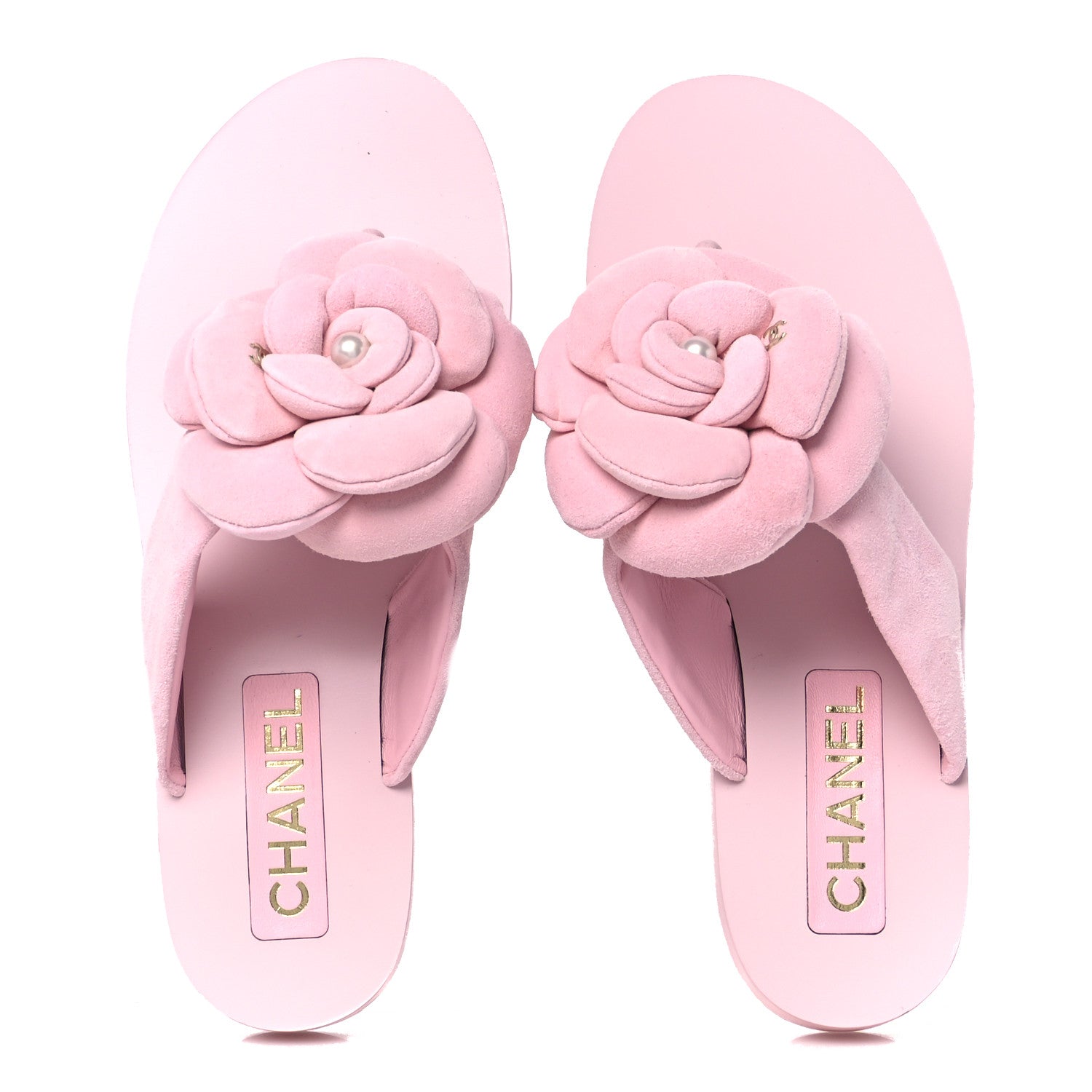 Suede Pearl Camellia Thong Sandals 37 Light Pink
