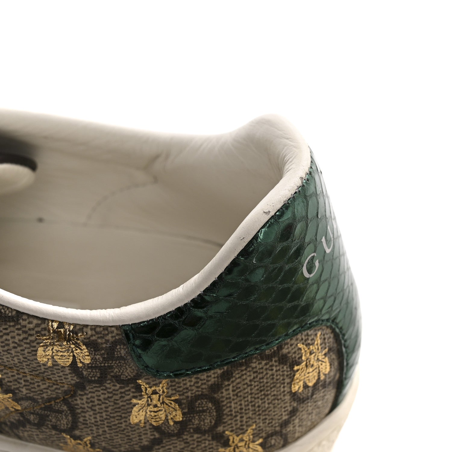 GG Supreme Monogram Bees Ayers Web Womens Ace Sneakers 37.5 Beige Oro Green Red