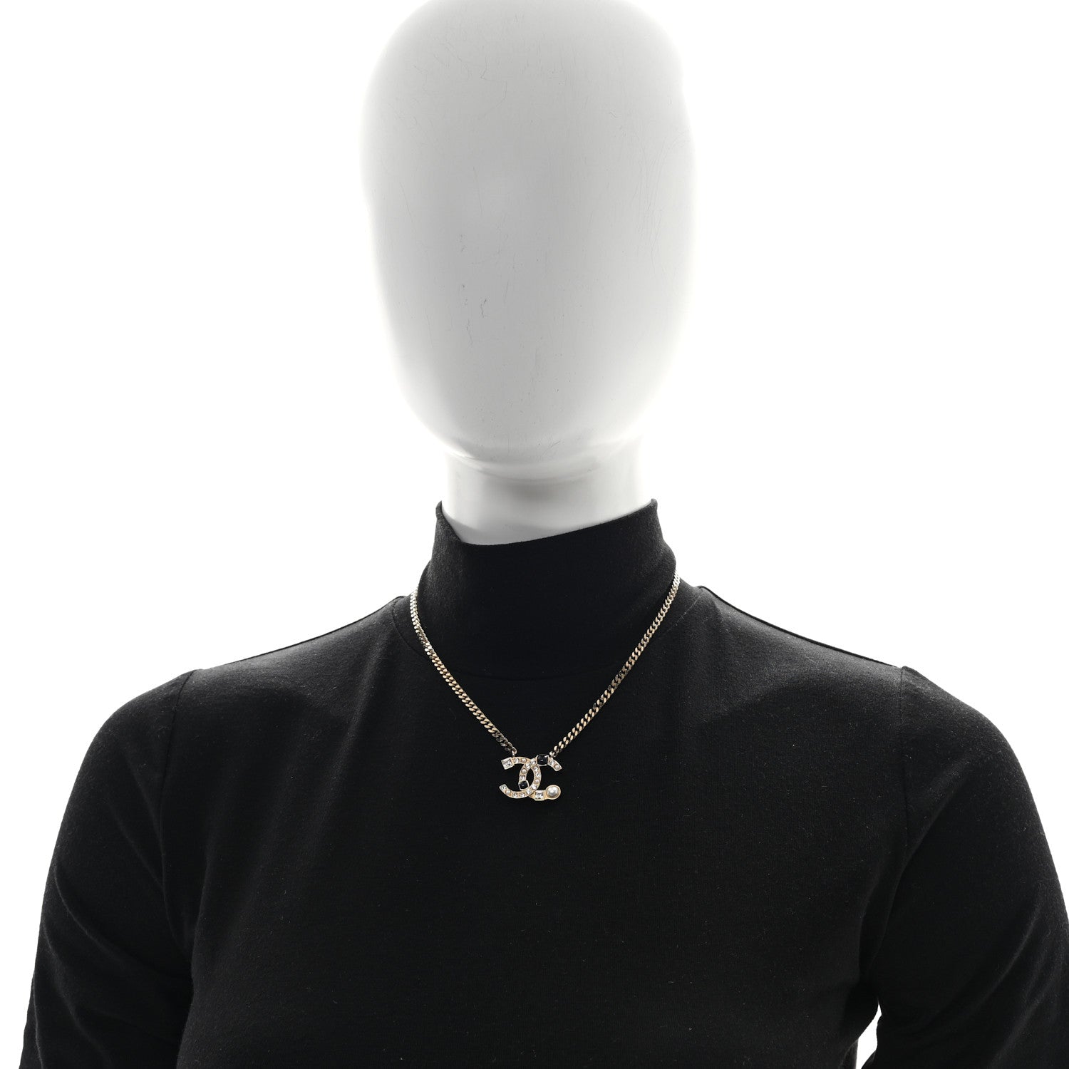 Crystal Pearl Resin CC Chain Necklace Gold Pearly White Black