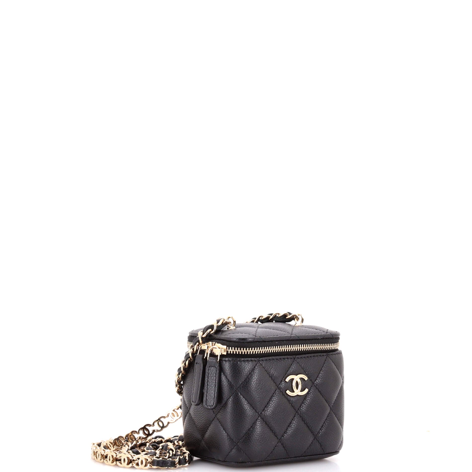 Tiny CC Link Vanity Case with Chain Quilted Caviar Mini