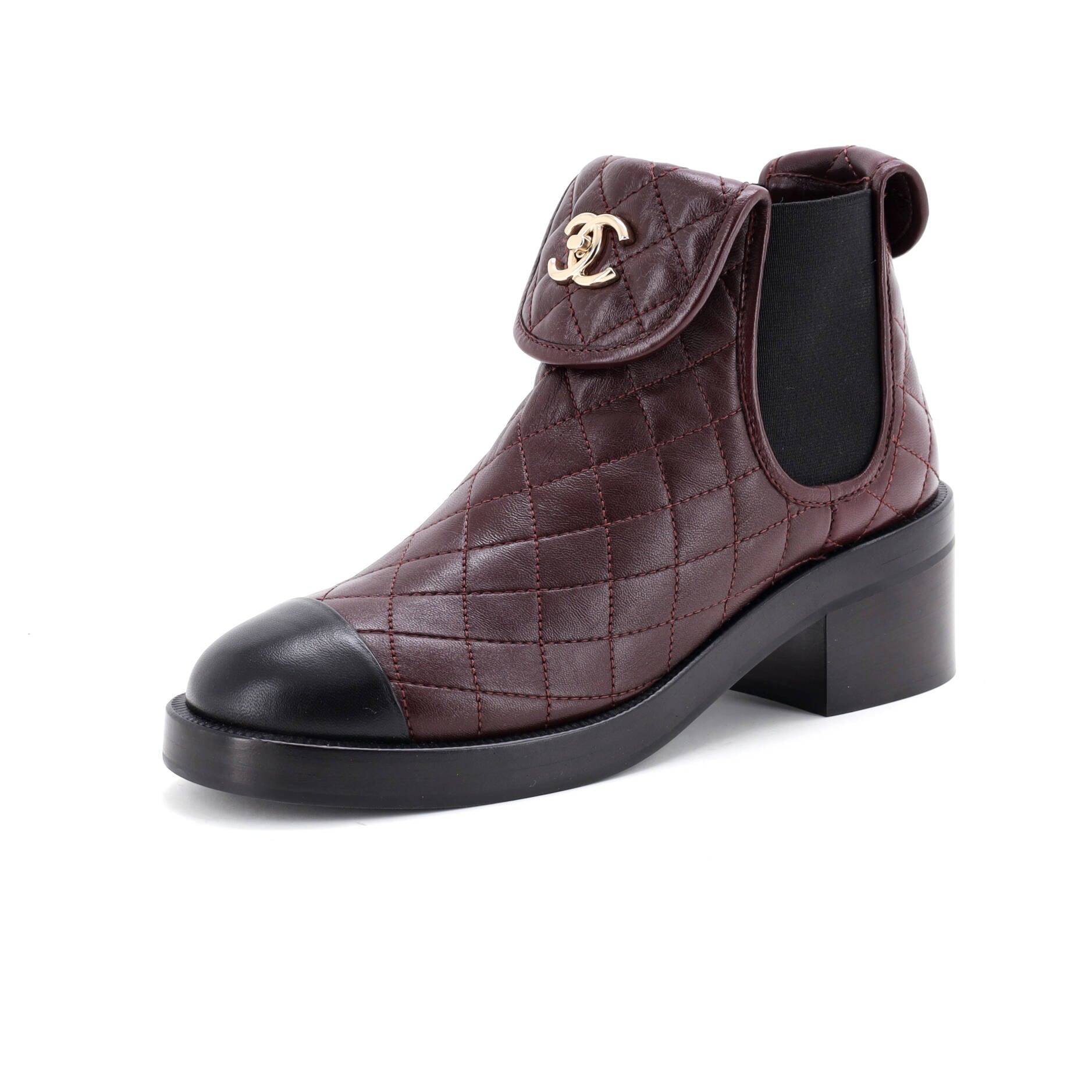 Women's CC Turnlock Cap Toe Ankle Boots Quilted Leather