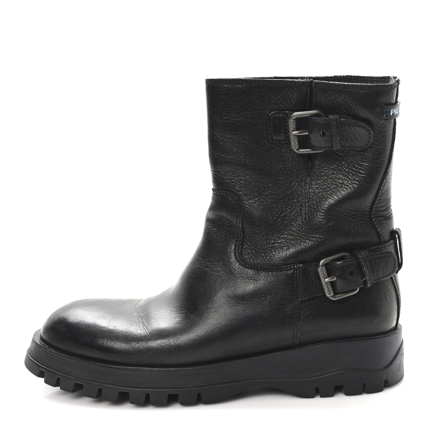 Calfskin Double Buckle Combat Boots 37 Black