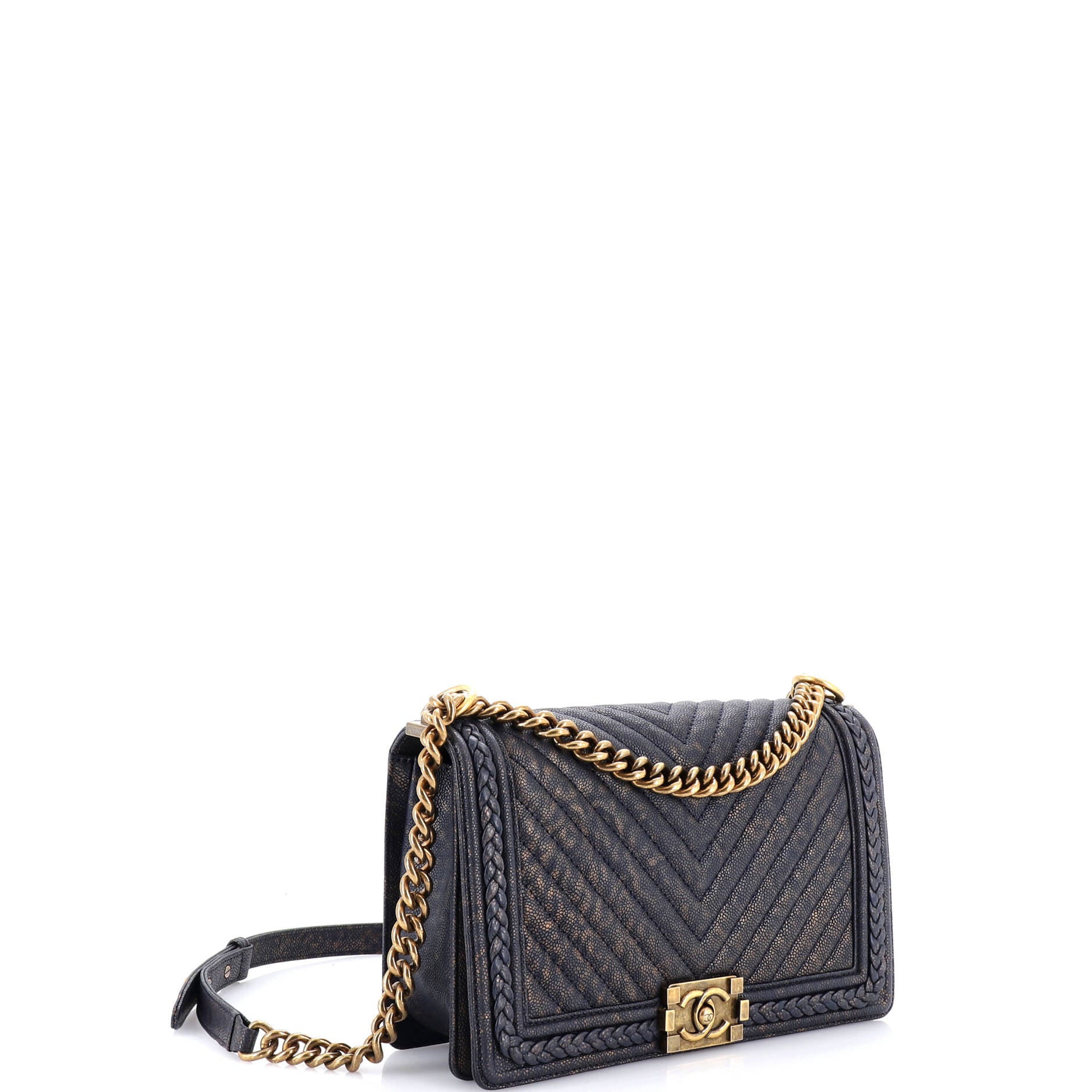 Braided Boy Flap Bag Patinated Chevron Caviar New Medium