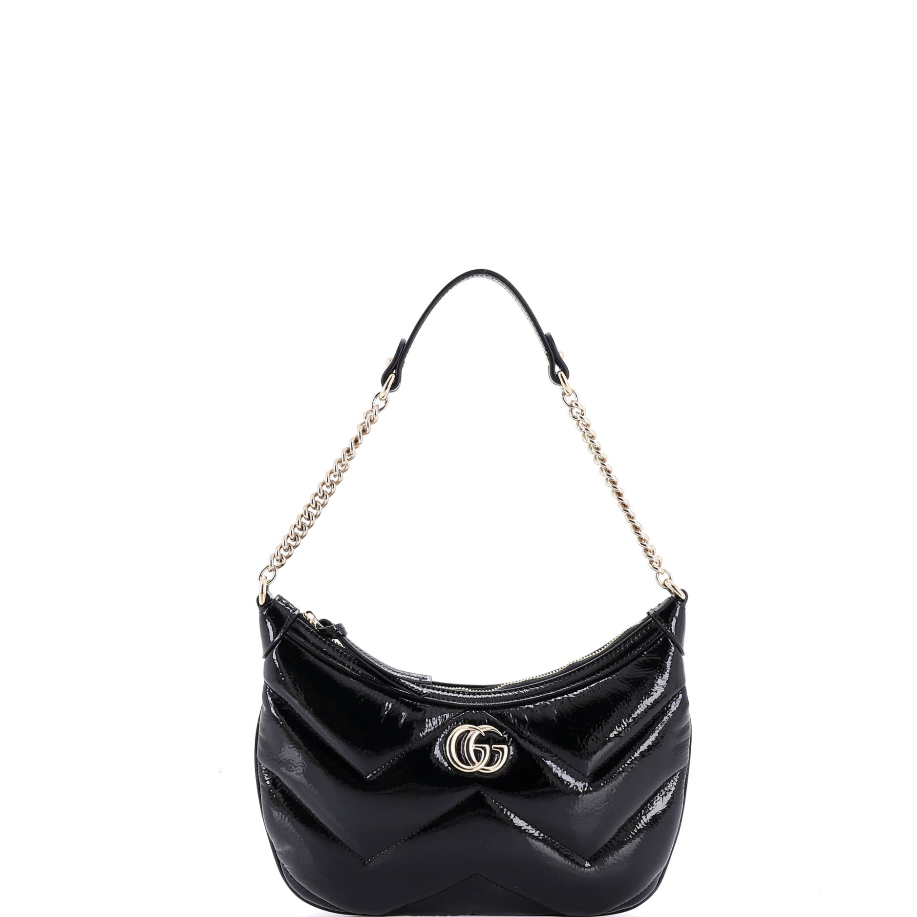 GG Marmont Half Moon Chain Shoulder Bag Matelasse Leather Small