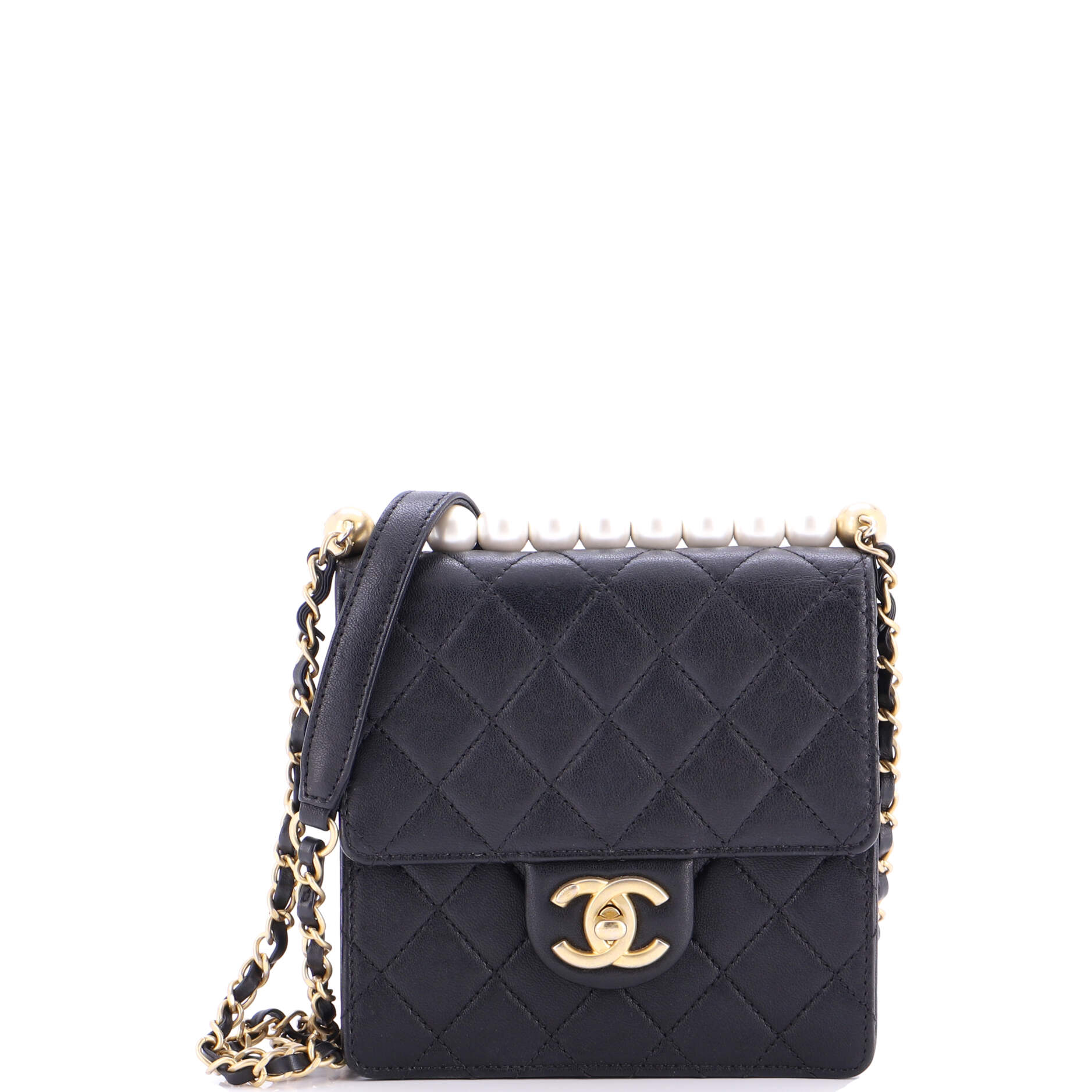 Chic Pearls Flap Bag Quilted Goatskin Mini