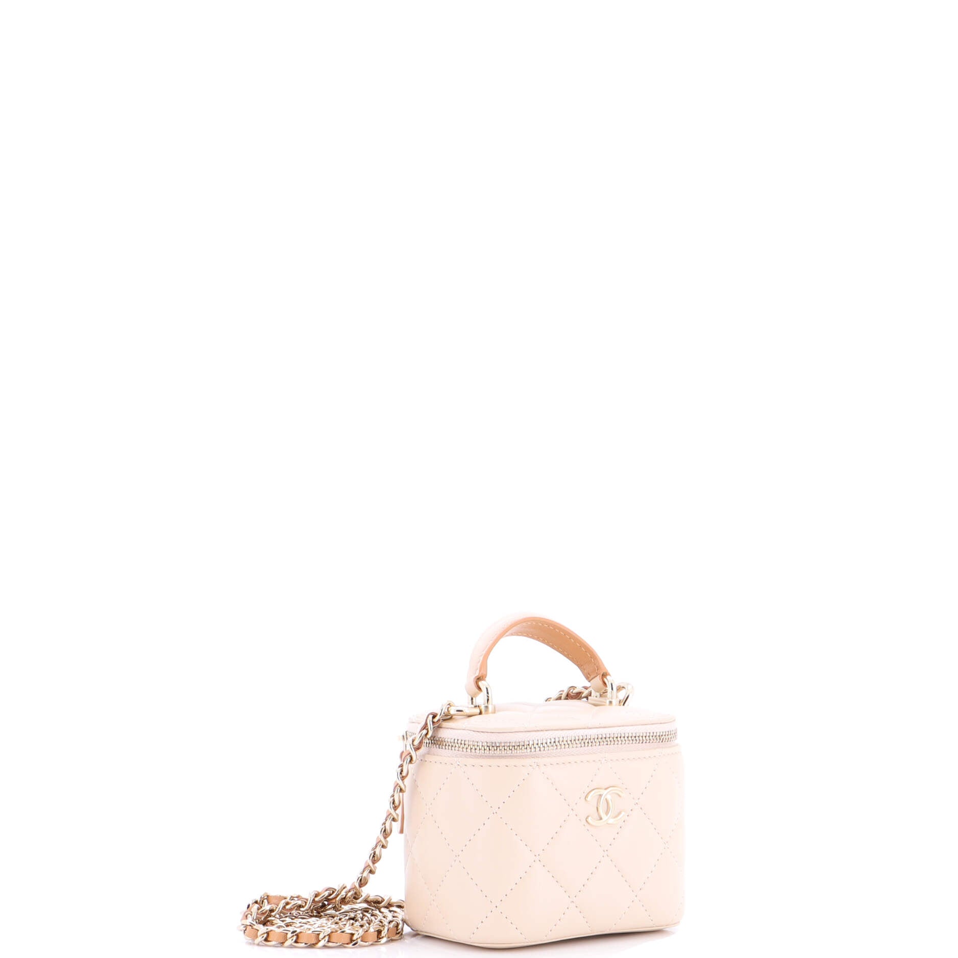 Classic Top Handle Vanity Case with Chain Quilted Lambskin Mini