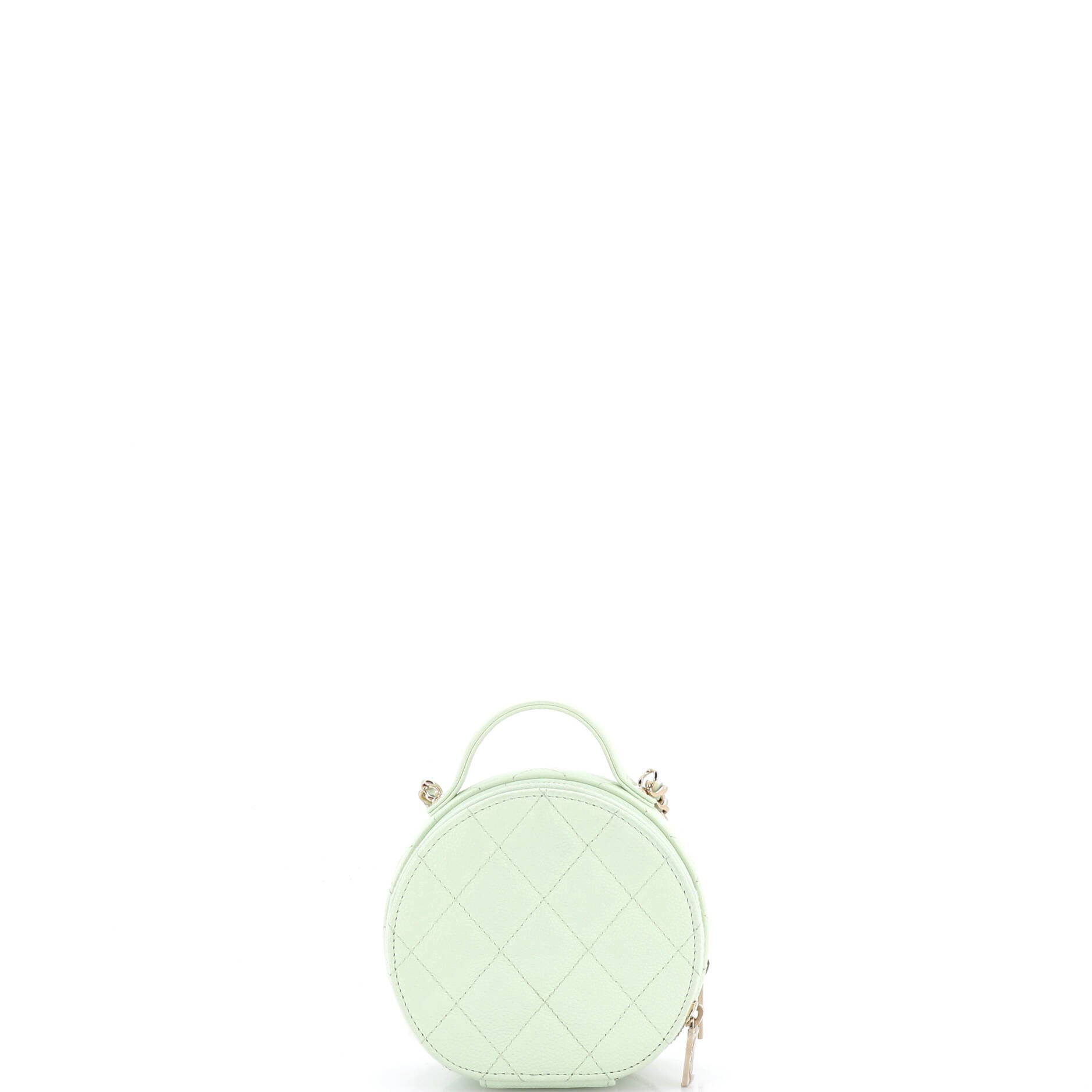 Handle with Care Round Vanity Case with Chain Quilted Caviar Small