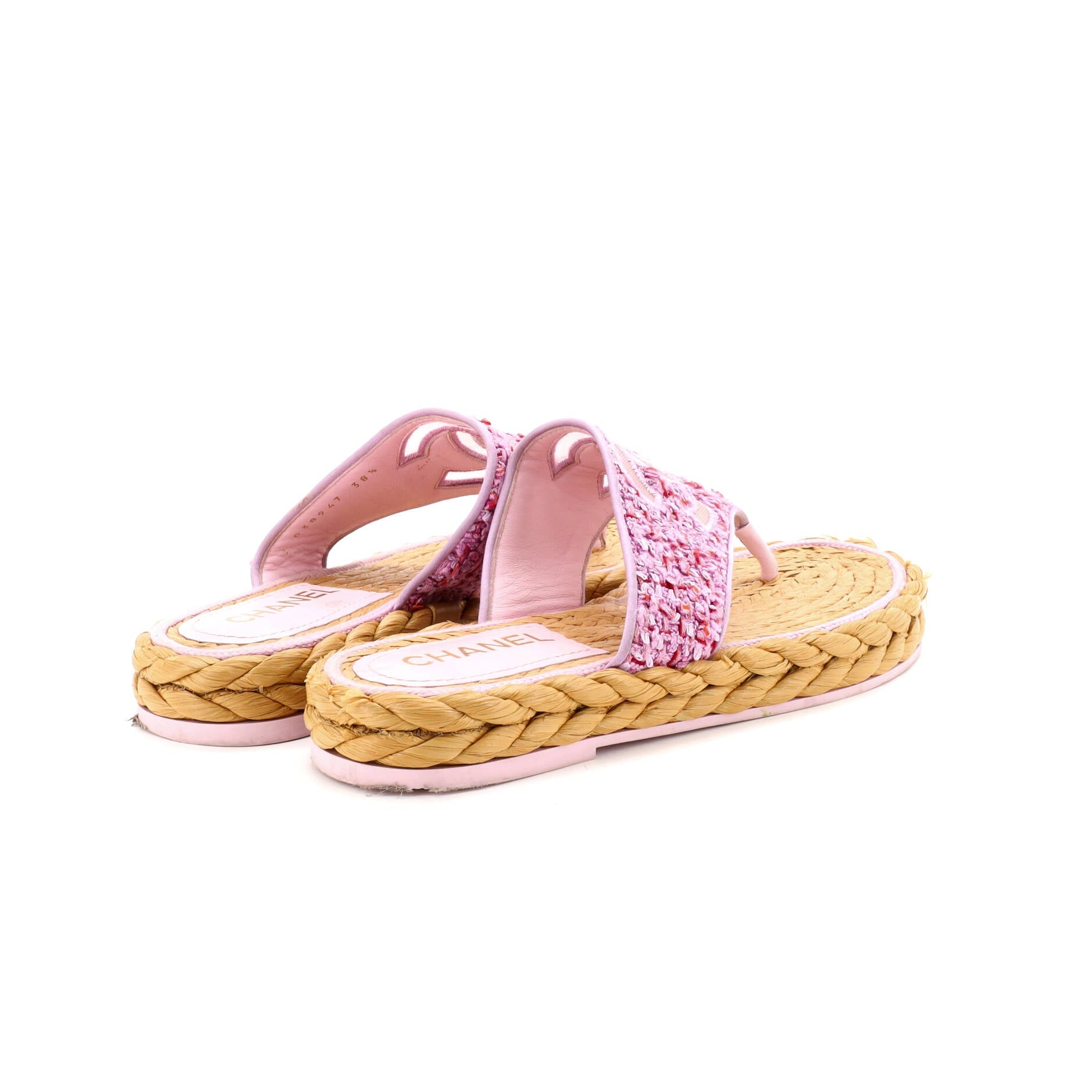 Women's CC Logo Thong Espadrille Sandals Tweed