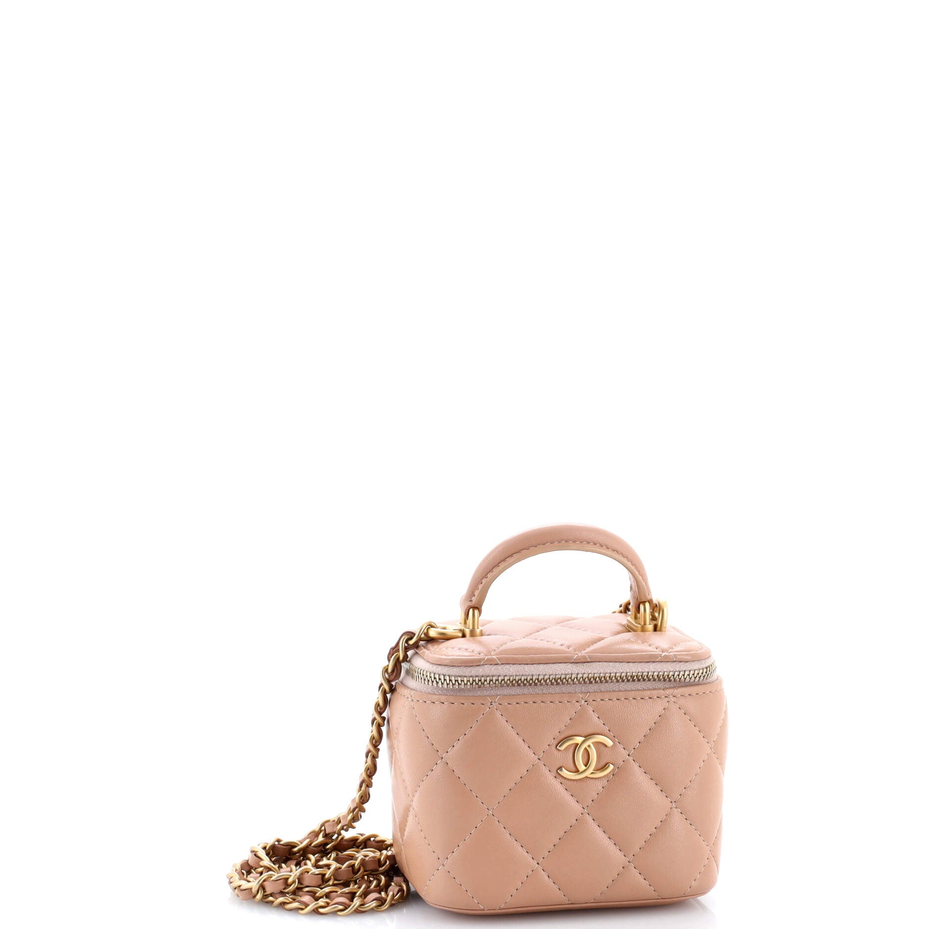 Classic Top Handle Vanity Case with Chain Quilted Lambskin Mini