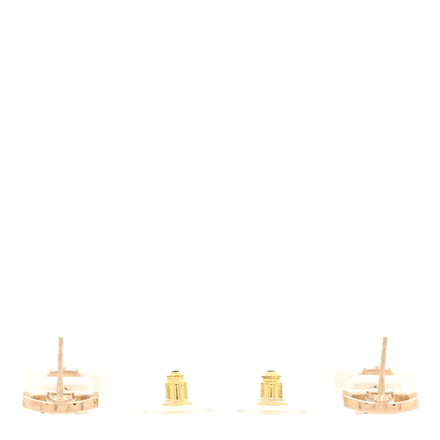 Pearl Resin Crystal CC No 5 Perfume Bottle Drop Earrings Gold Pearly White