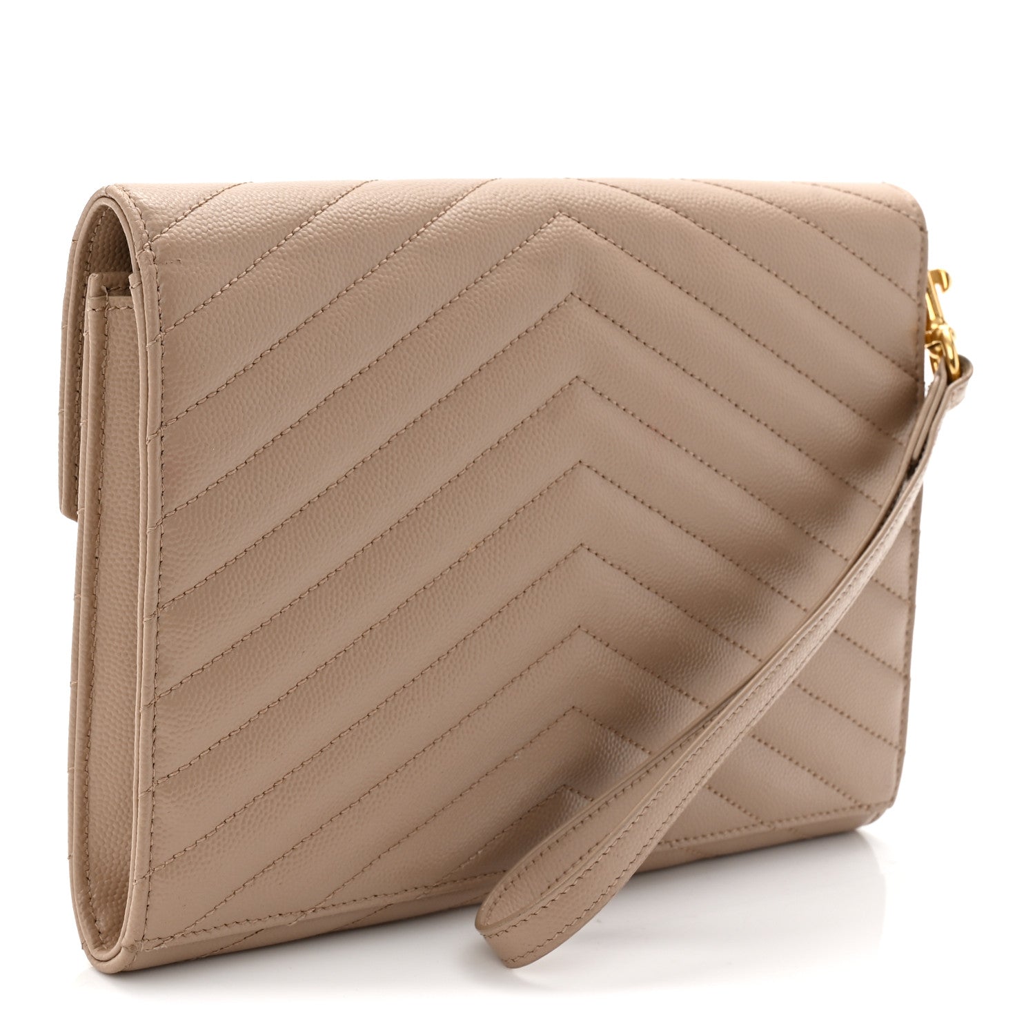 Grain De Poudre Matelasse Chevron Monogram Envelope Clutch Dark Beige