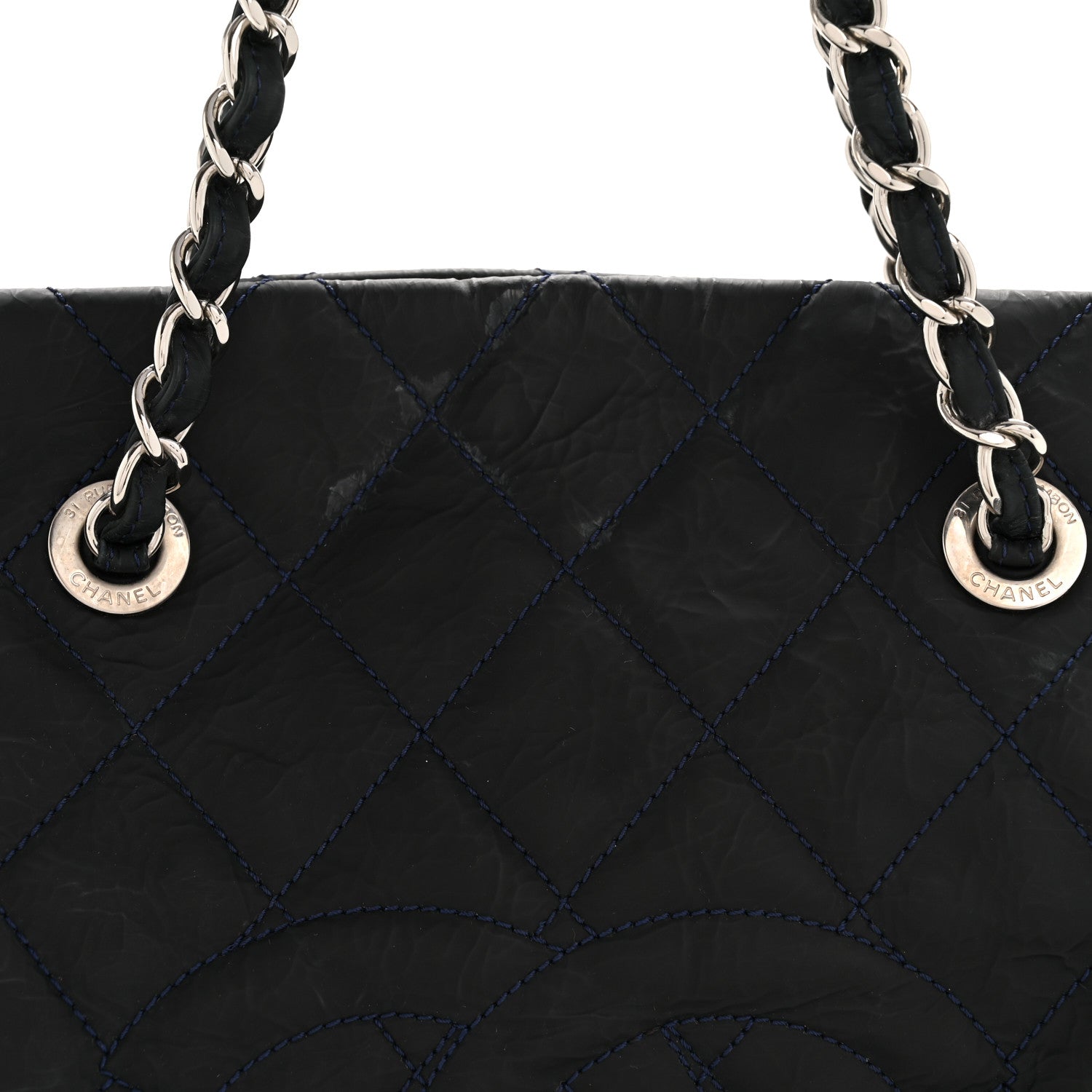Crinkled Calfskin Grand Timeless Shopping Tote GTT Dark Blue