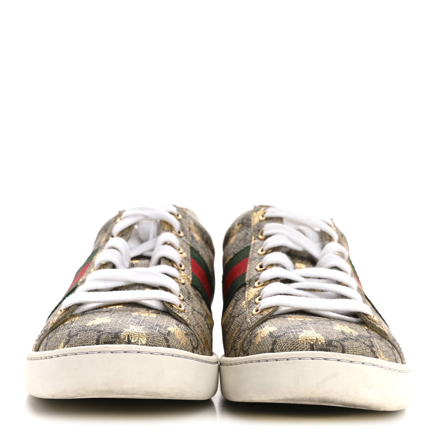 GG Supreme Monogram Bees Ayers Web Womens Ace Sneakers 37.5 Beige Oro Green Red