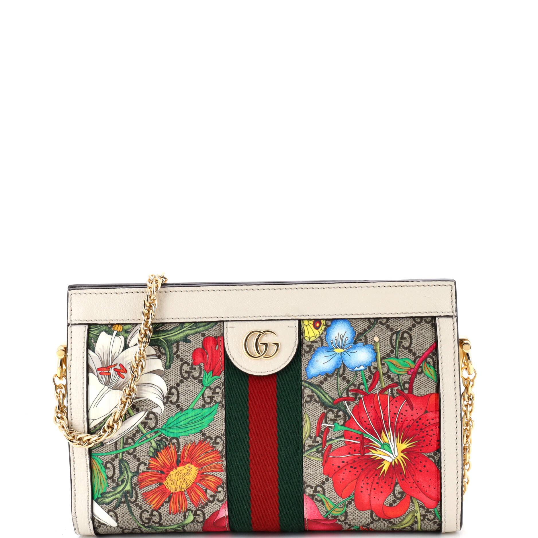Ophidia Chain Shoulder Bag Flora GG Coated Canvas Small