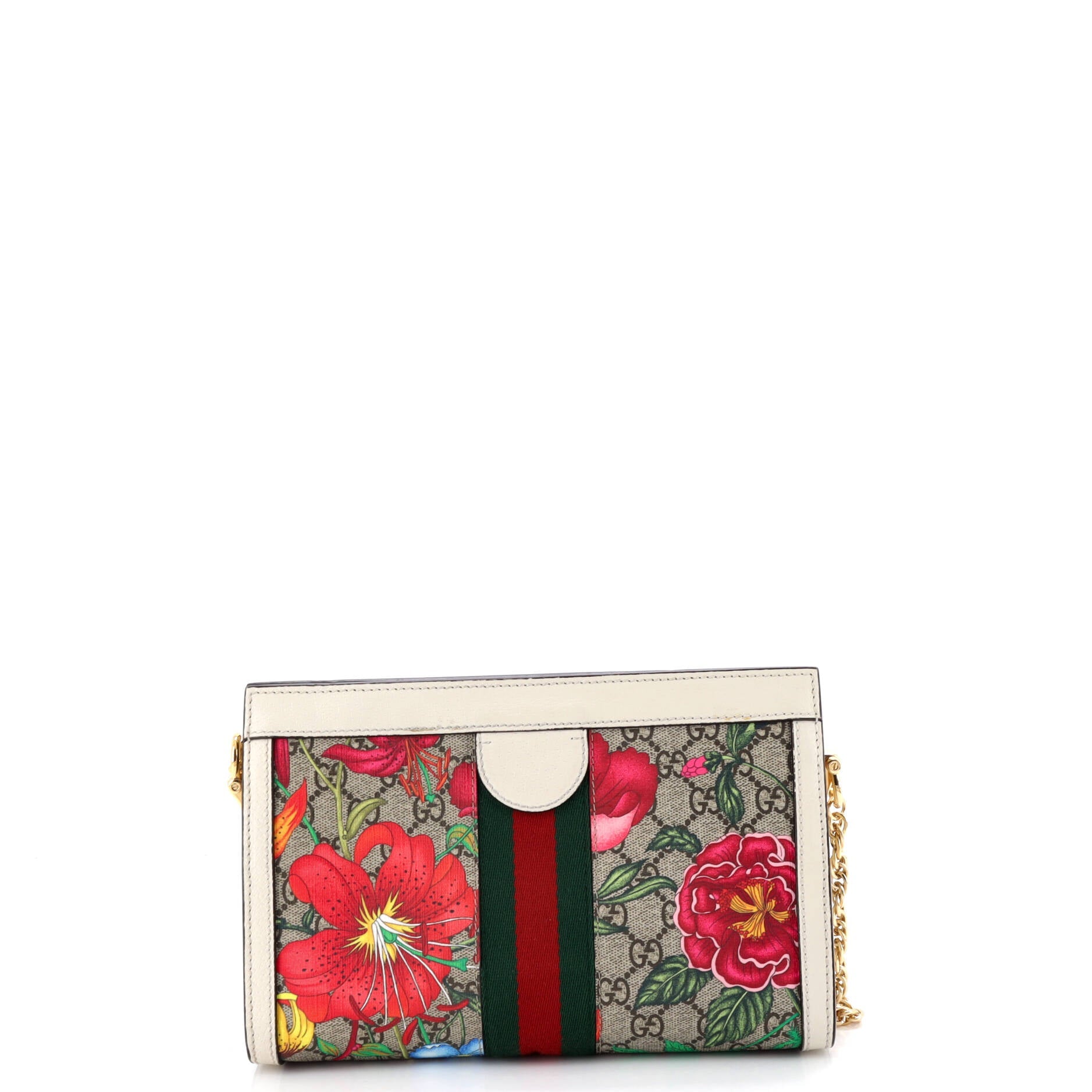 Ophidia Chain Shoulder Bag Flora GG Coated Canvas Small