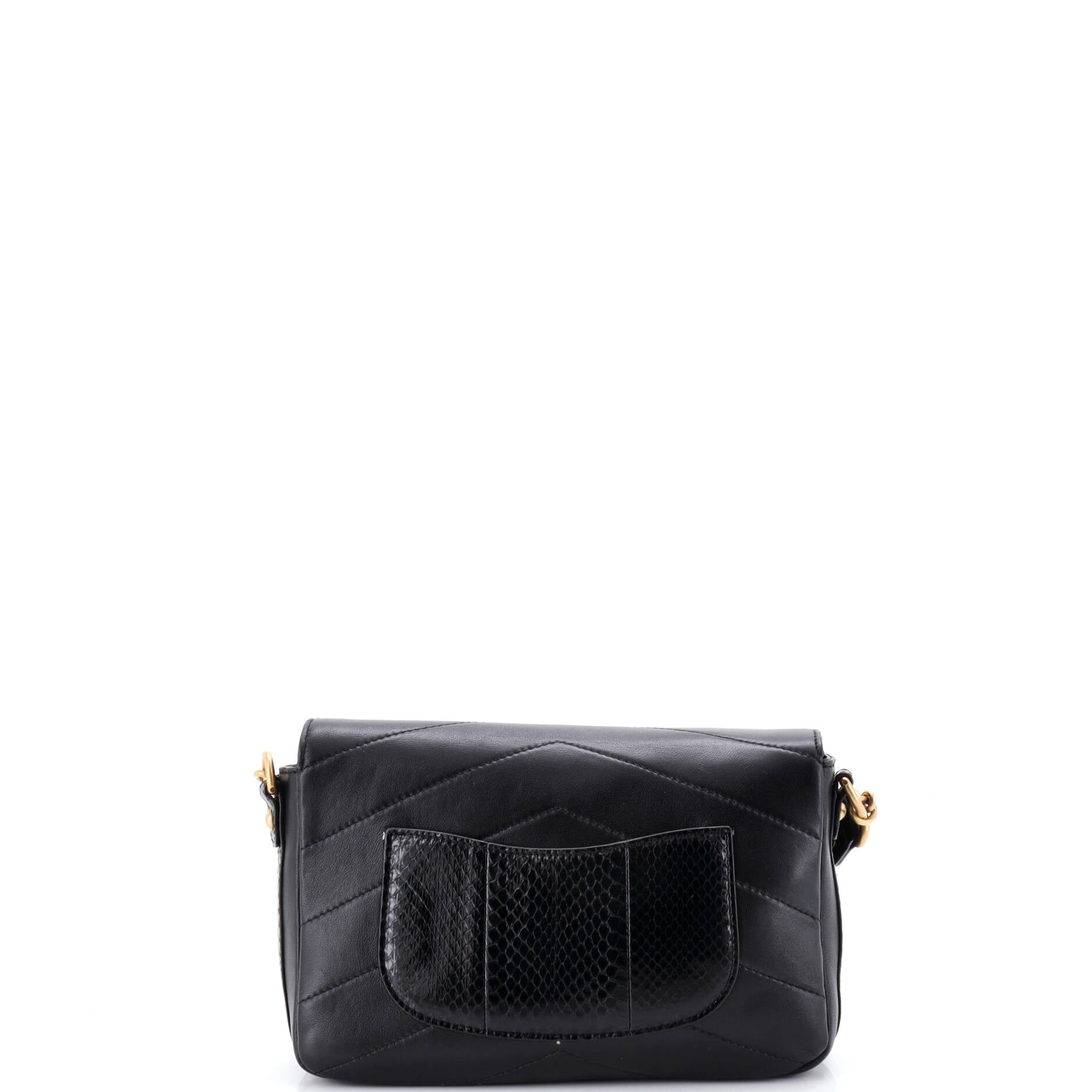 Elaphe Chain Double Flap Bag Chevron Calfskin with Snakeskin Mini