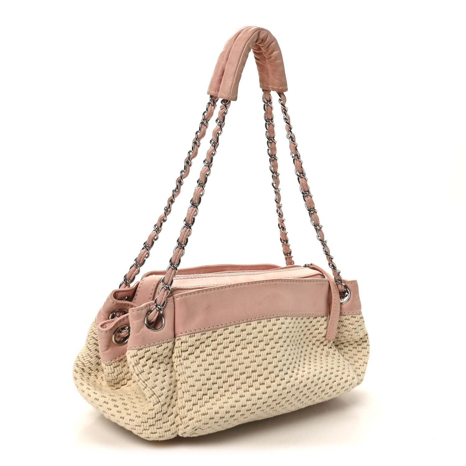 Canvas Woven Lambskin Lax Accordion Hobo Pink