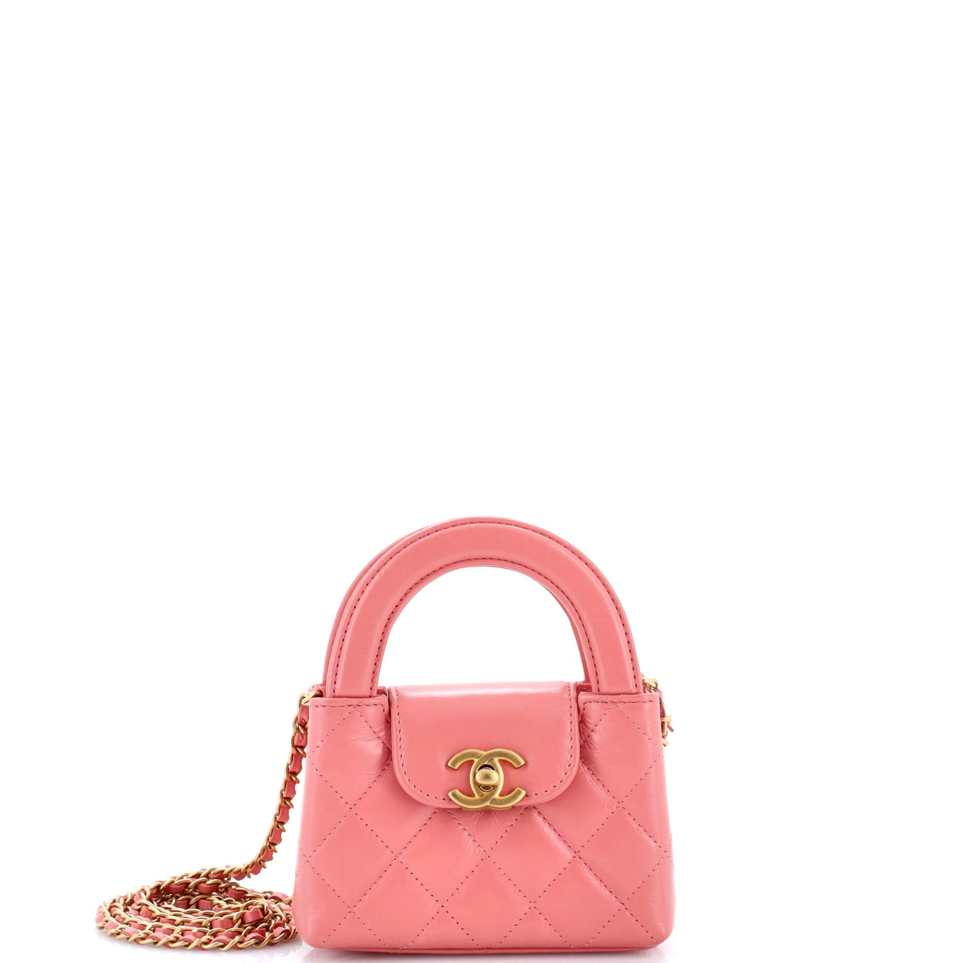 Kelly Top Handle Shopping Bag Quilted Shiny Aged Calfskin Nano