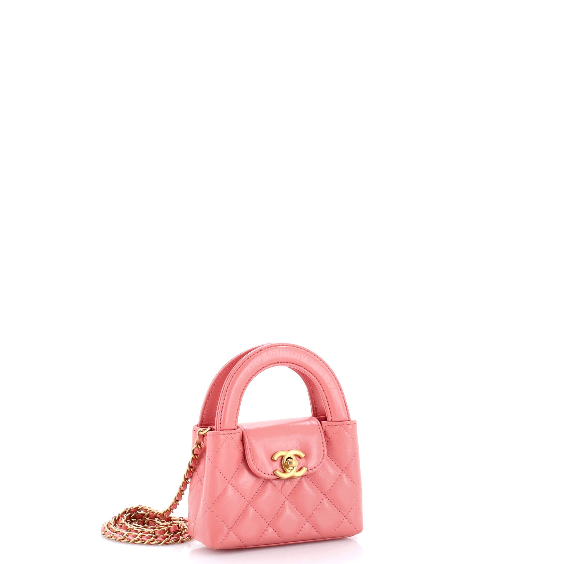 Kelly Top Handle Shopping Bag Quilted Shiny Aged Calfskin Nano