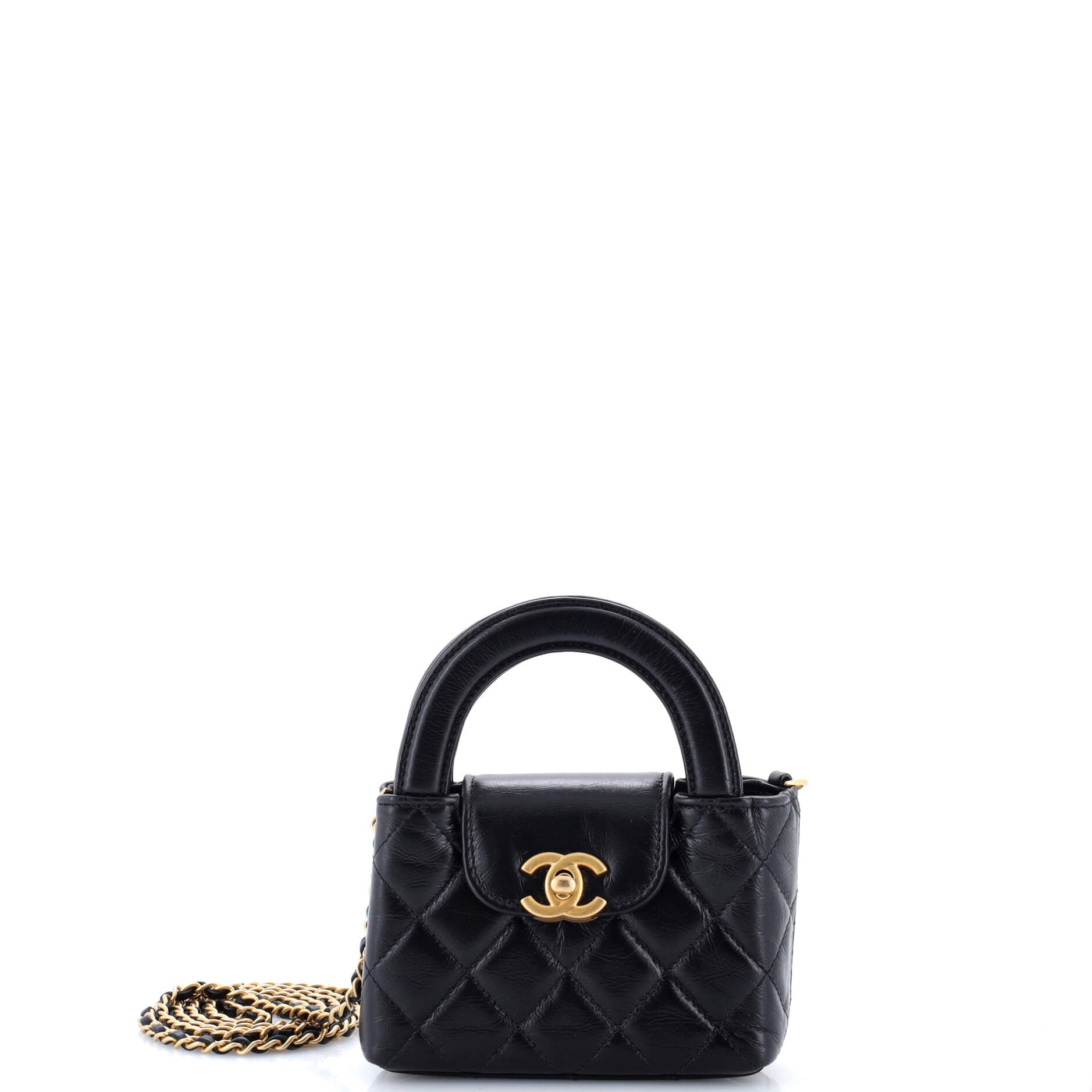 Kelly Top Handle Shopping Bag Quilted Shiny Aged Calfskin Nano