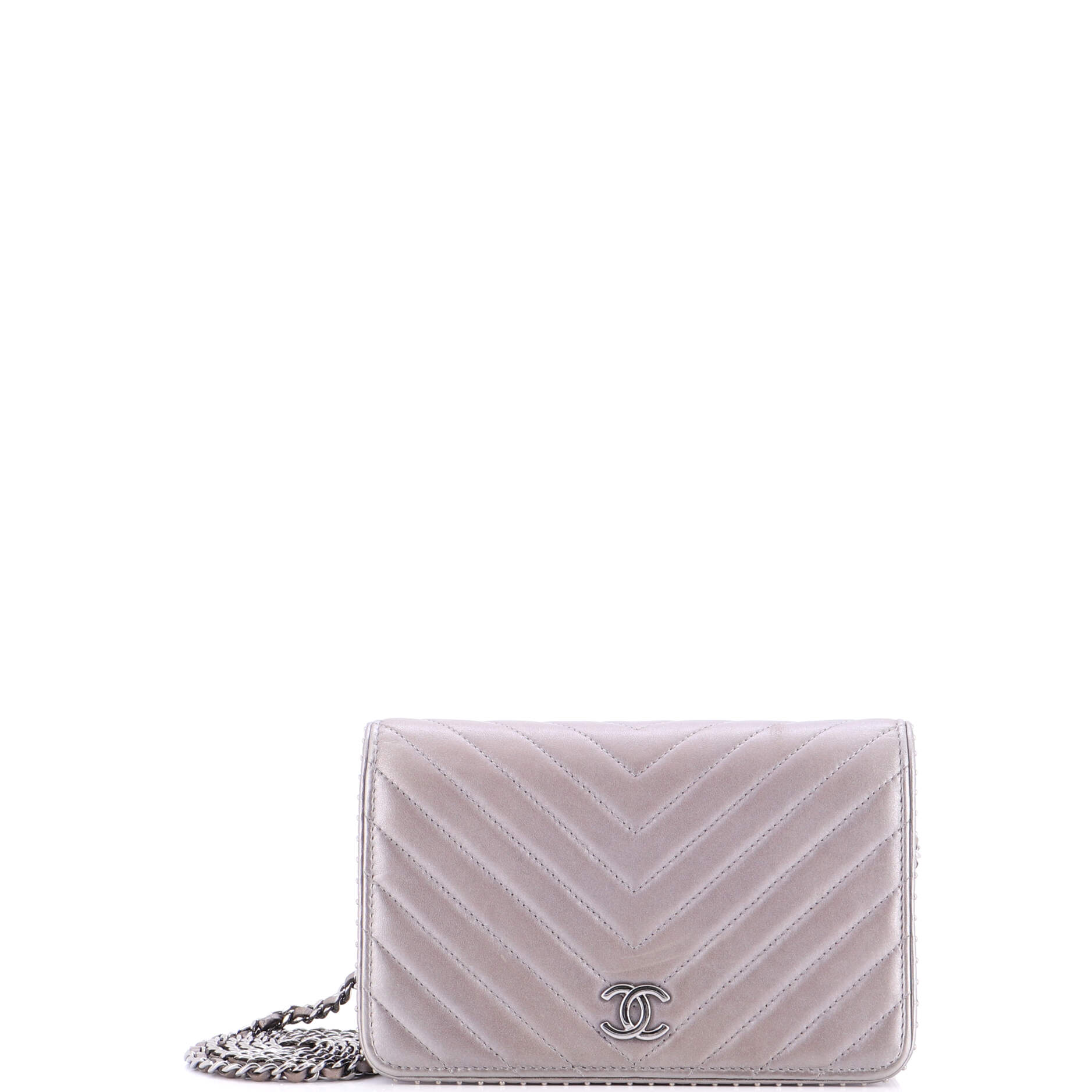 Wallet on Chain Chevron Lambskin with Studded Detail