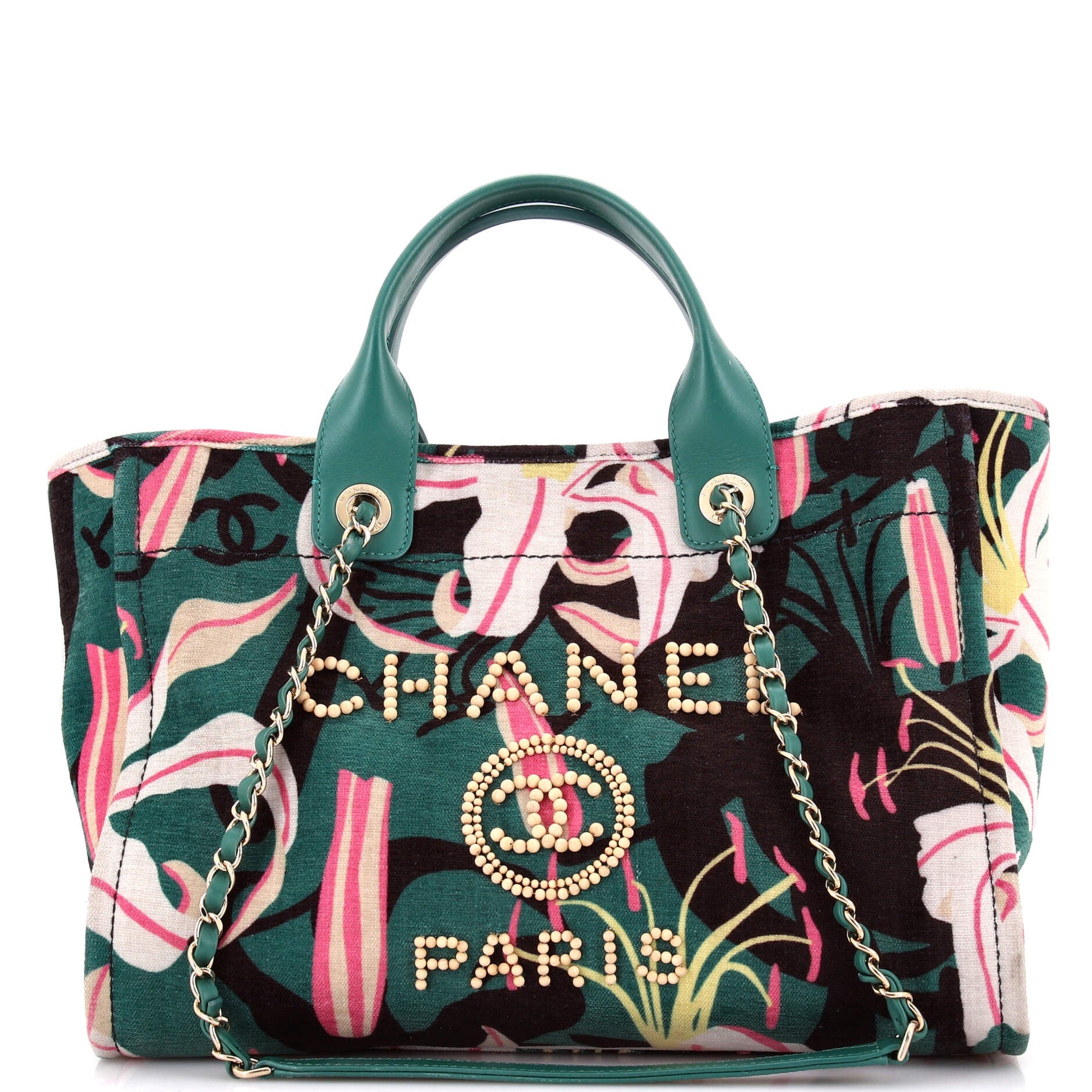 Deauville NM Tote Printed Velvet with Wooden Pearls Small