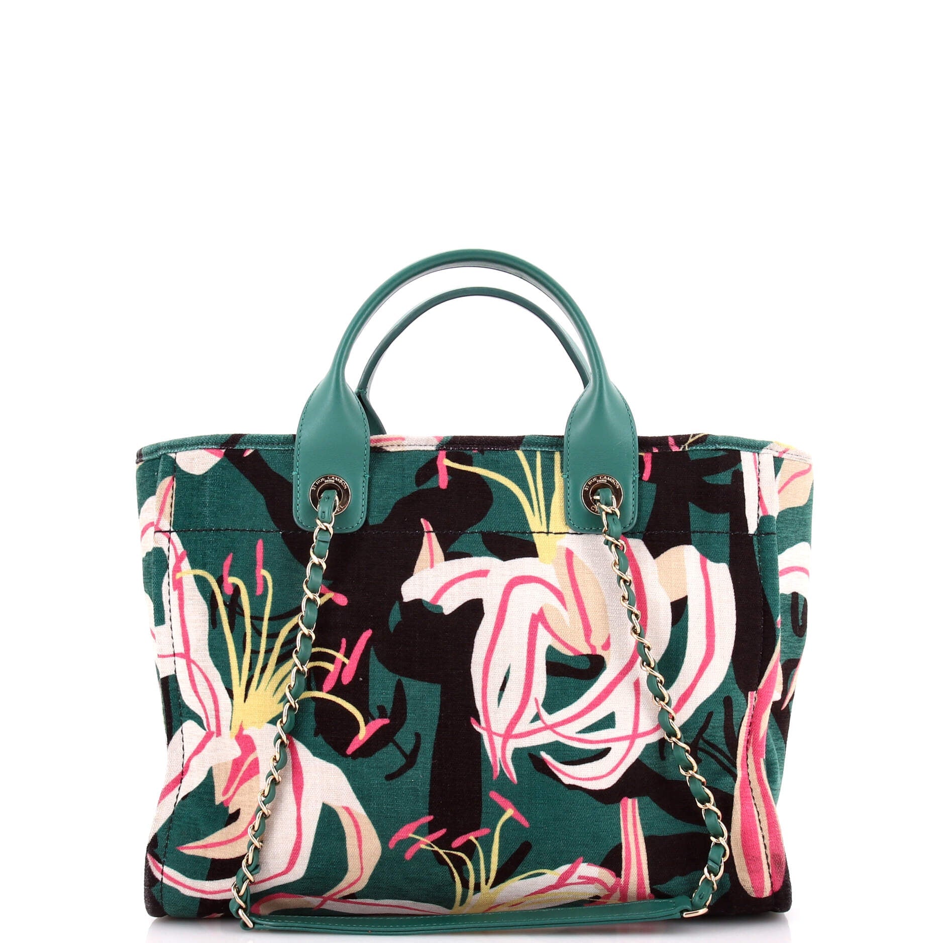 Deauville NM Tote Printed Velvet with Wooden Pearls Small