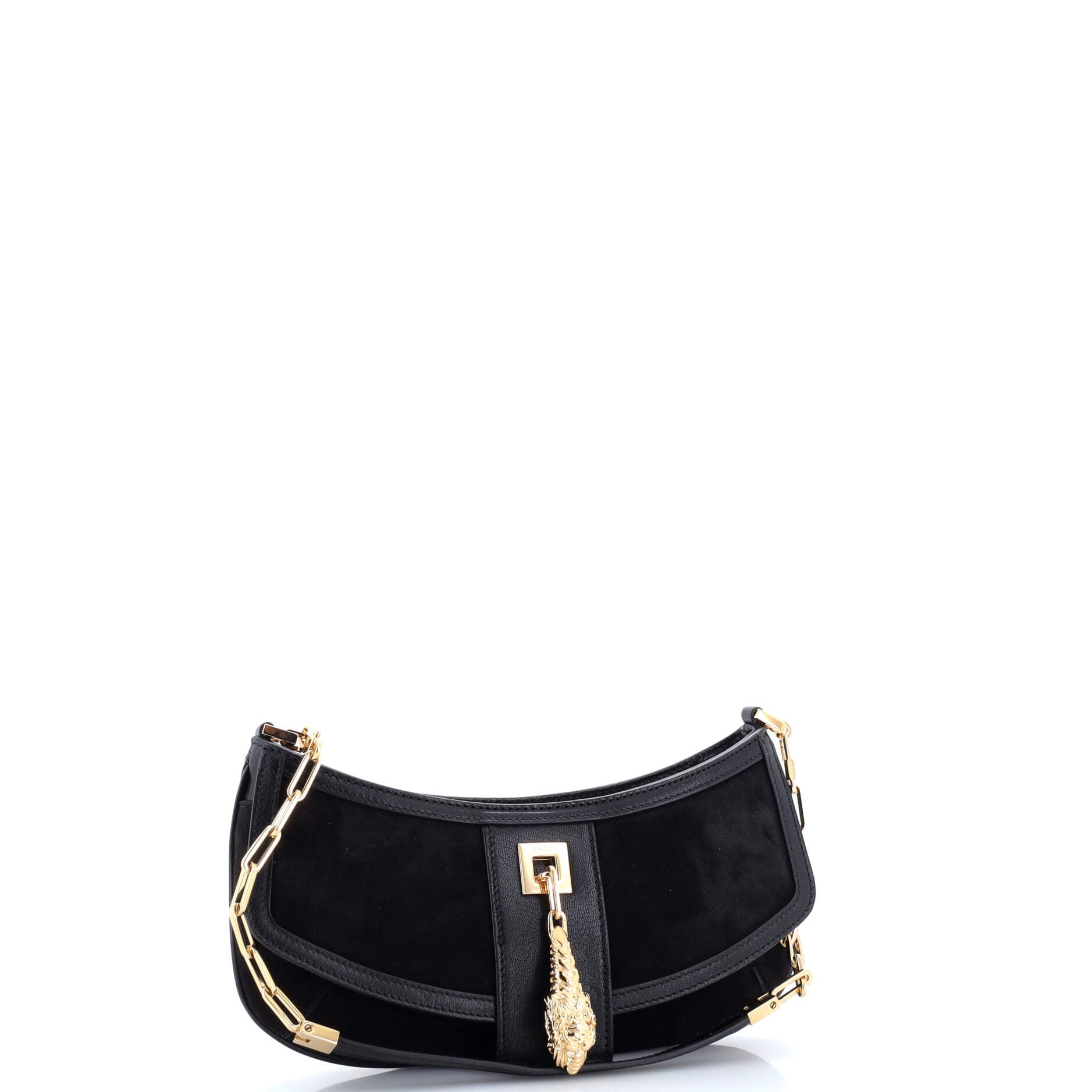Tiger Head Chain Clutch Suede with Leather Small