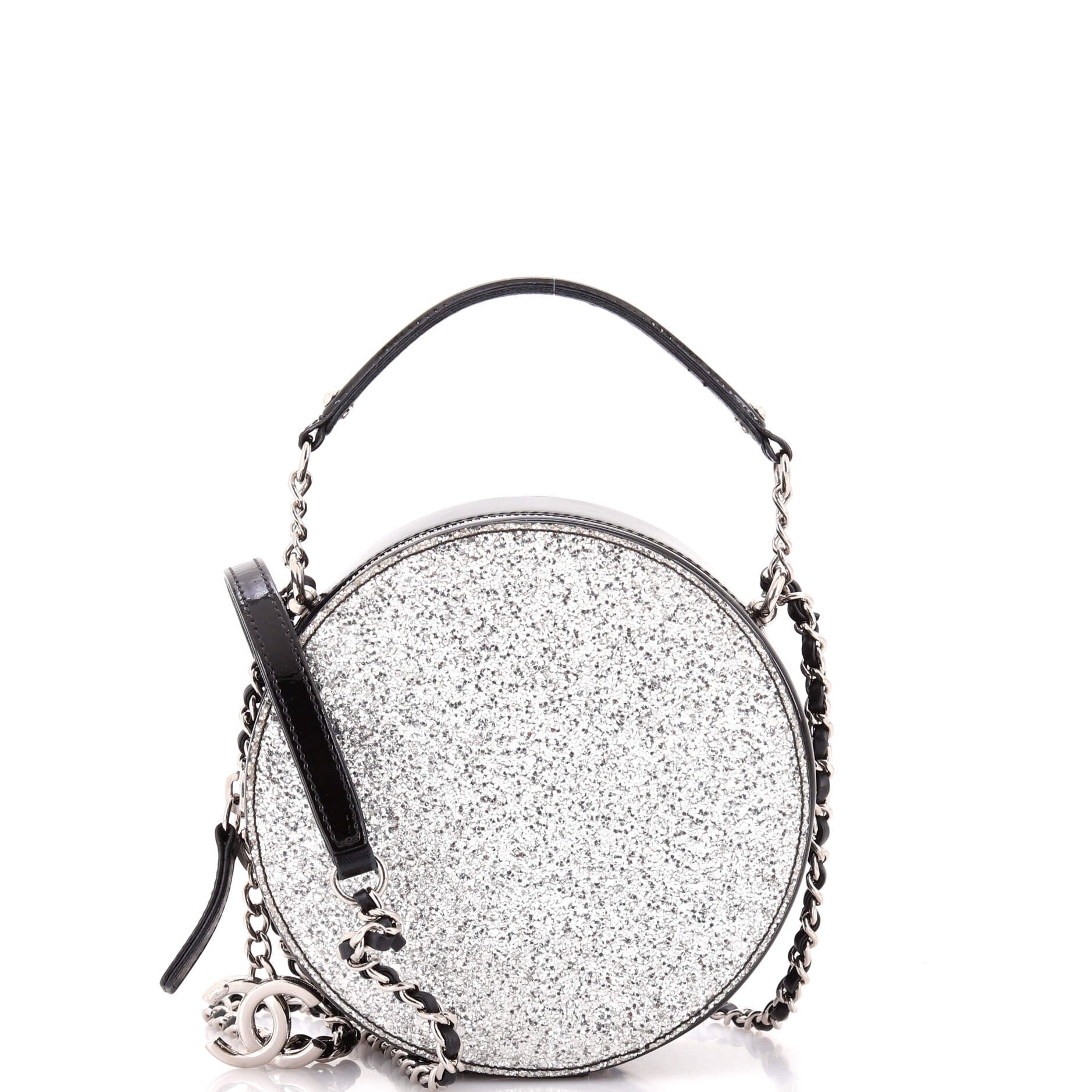 Evening On The Moon Round Evening Bag Glittered PVC with Patent Mini