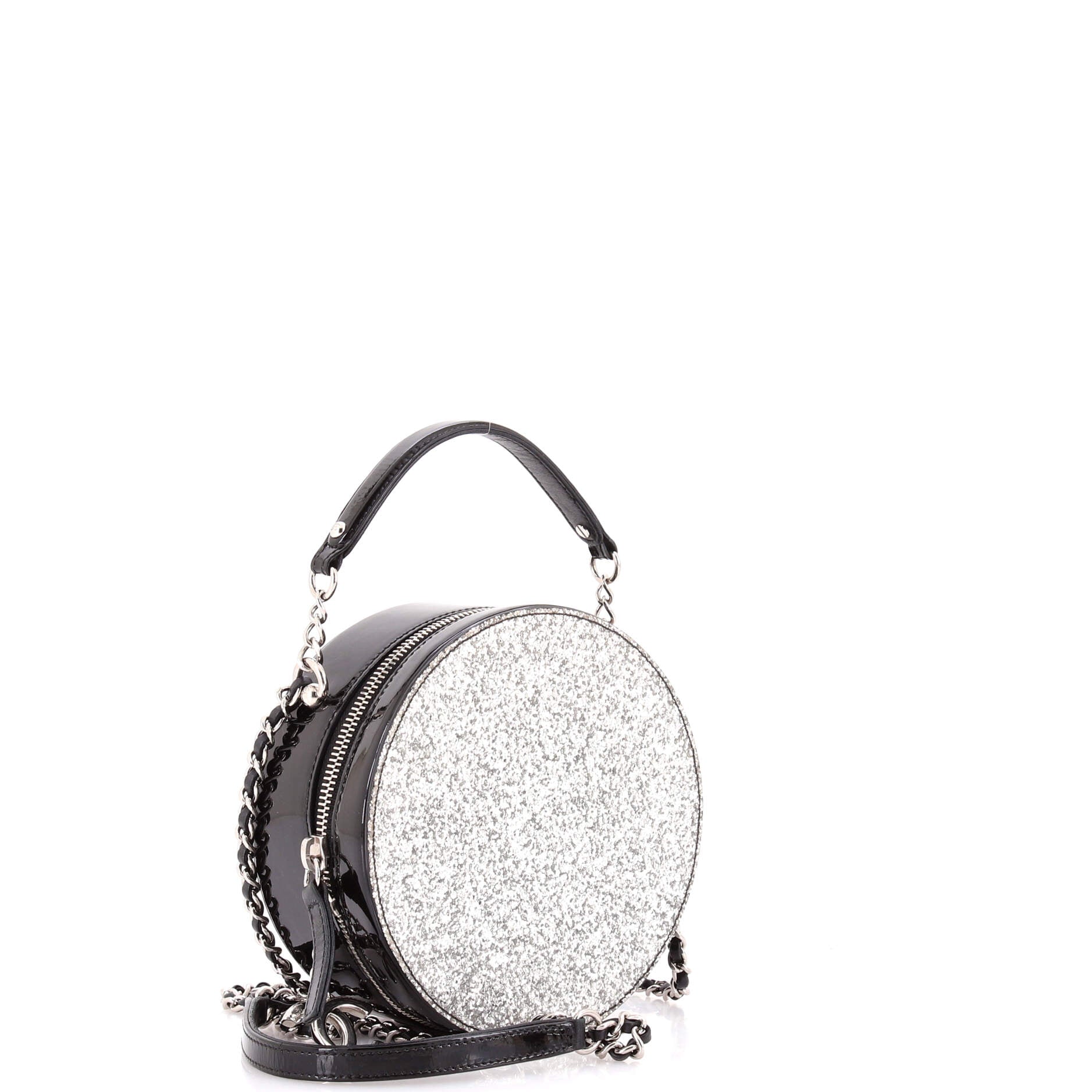 Evening On The Moon Round Evening Bag Glittered PVC with Patent Mini