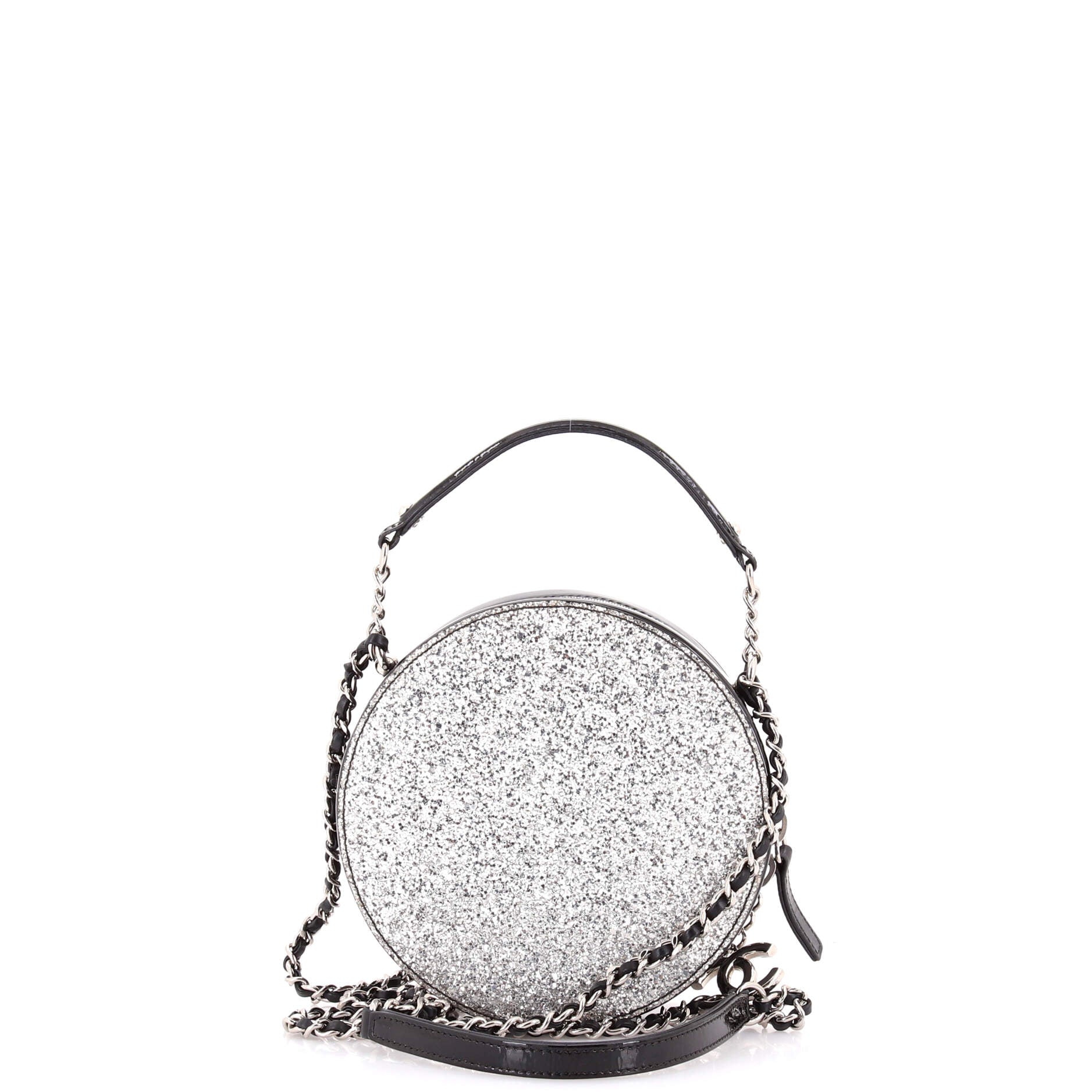Evening On The Moon Round Evening Bag Glittered PVC with Patent Mini