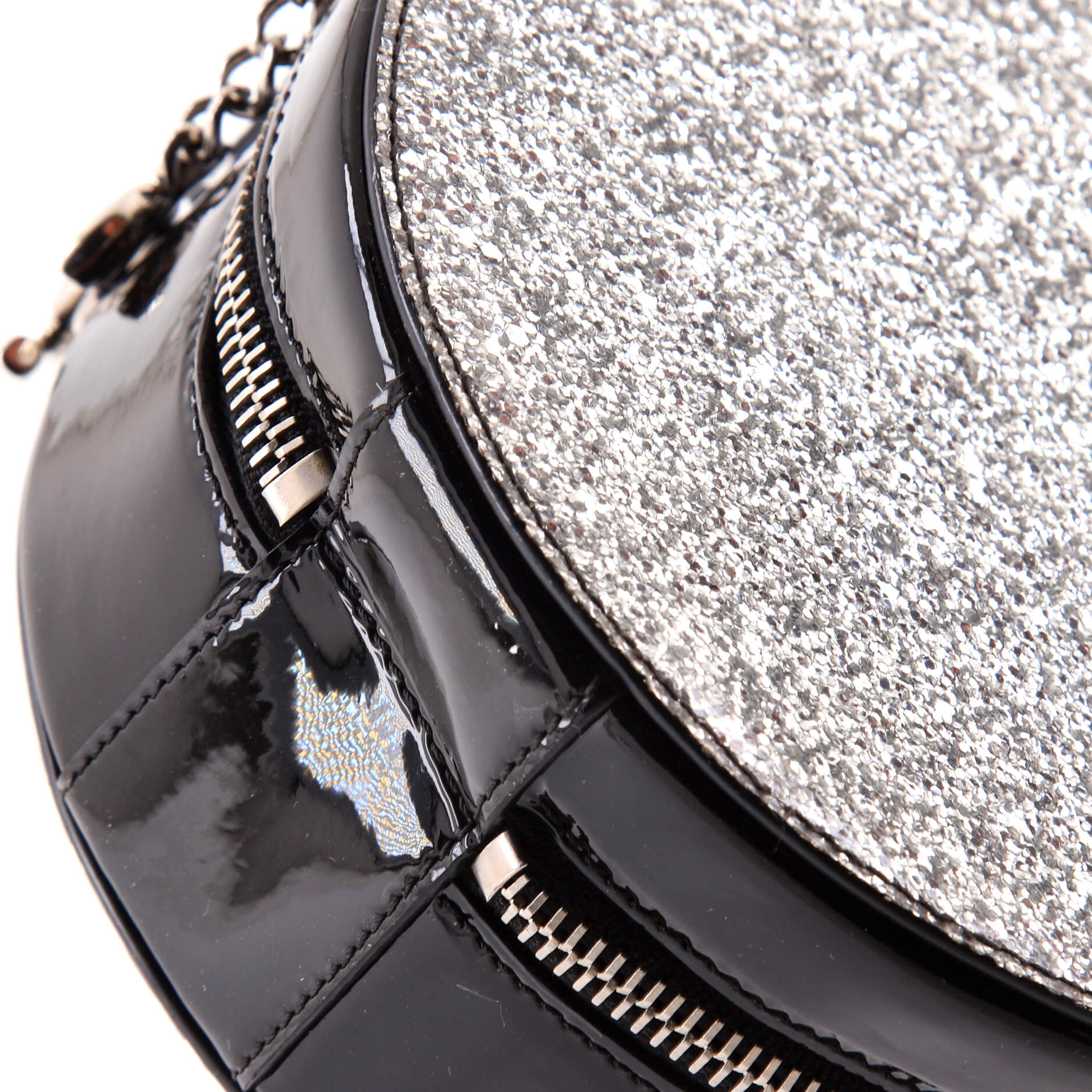 Evening On The Moon Round Evening Bag Glittered PVC with Patent Mini
