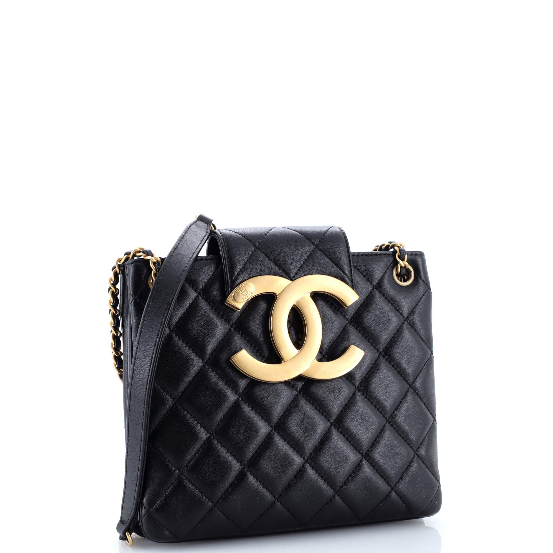 Giant CC Chain Shoulder Bag Quilted Lambskin Small