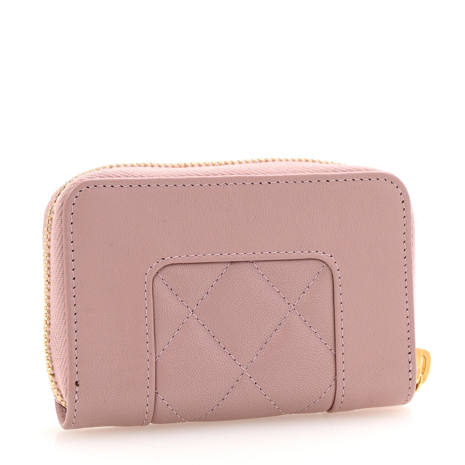 Sheepskin Quilted Mademoiselle Vintage Zip Coin Purse Light Pink