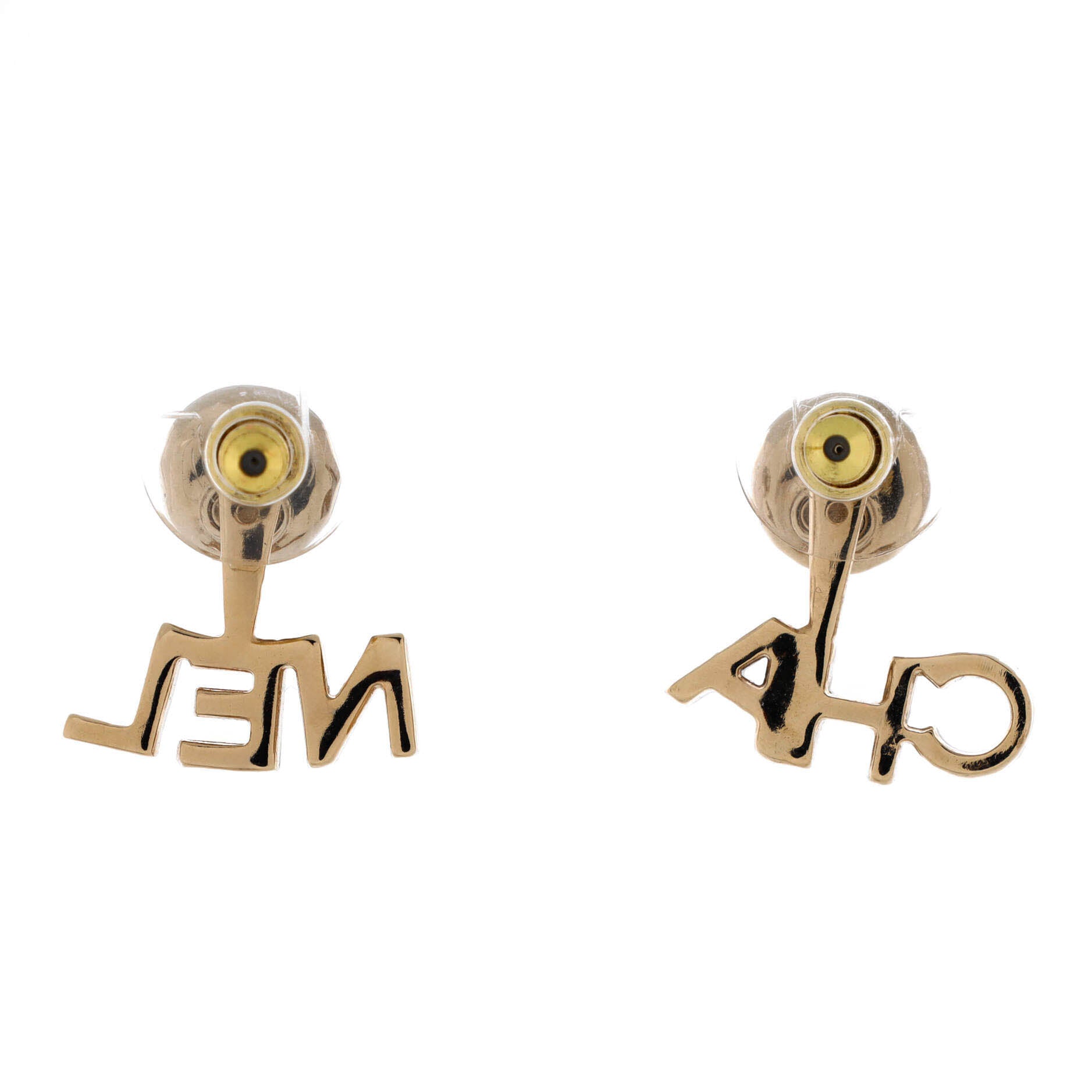 CHA-NEL Drop CC Stud Earrings Metal with Crystals and Faux Pearls