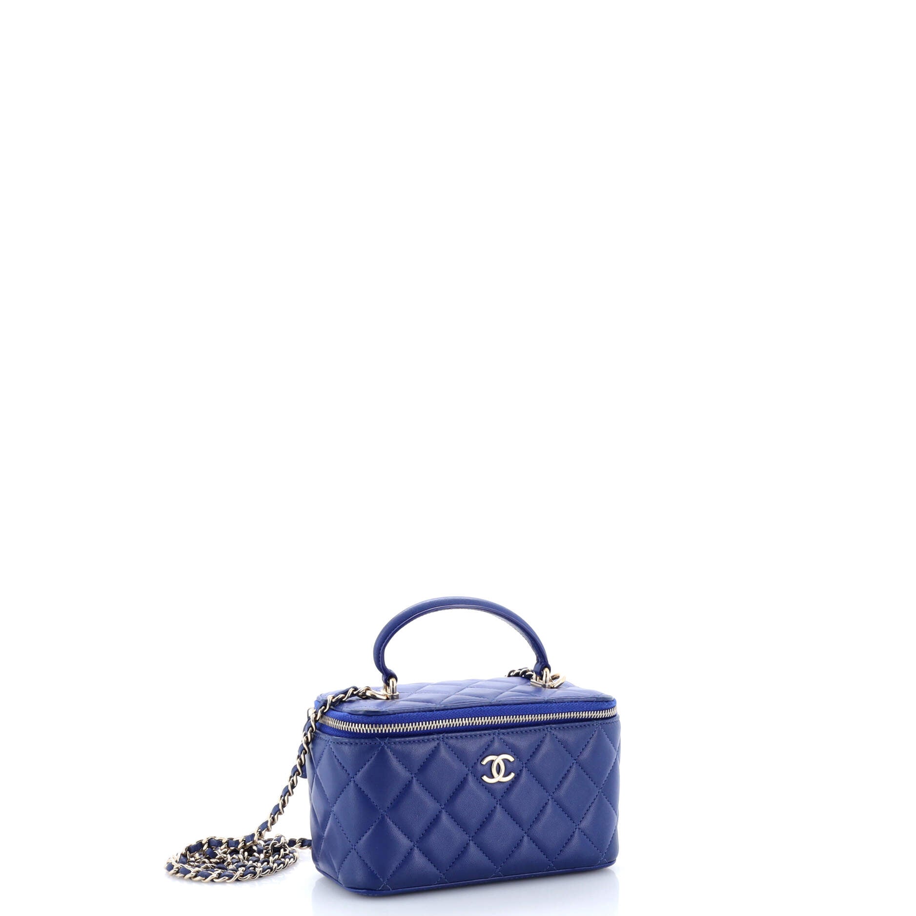 Classic Top Handle Vanity Case with Chain Quilted Lambskin Small