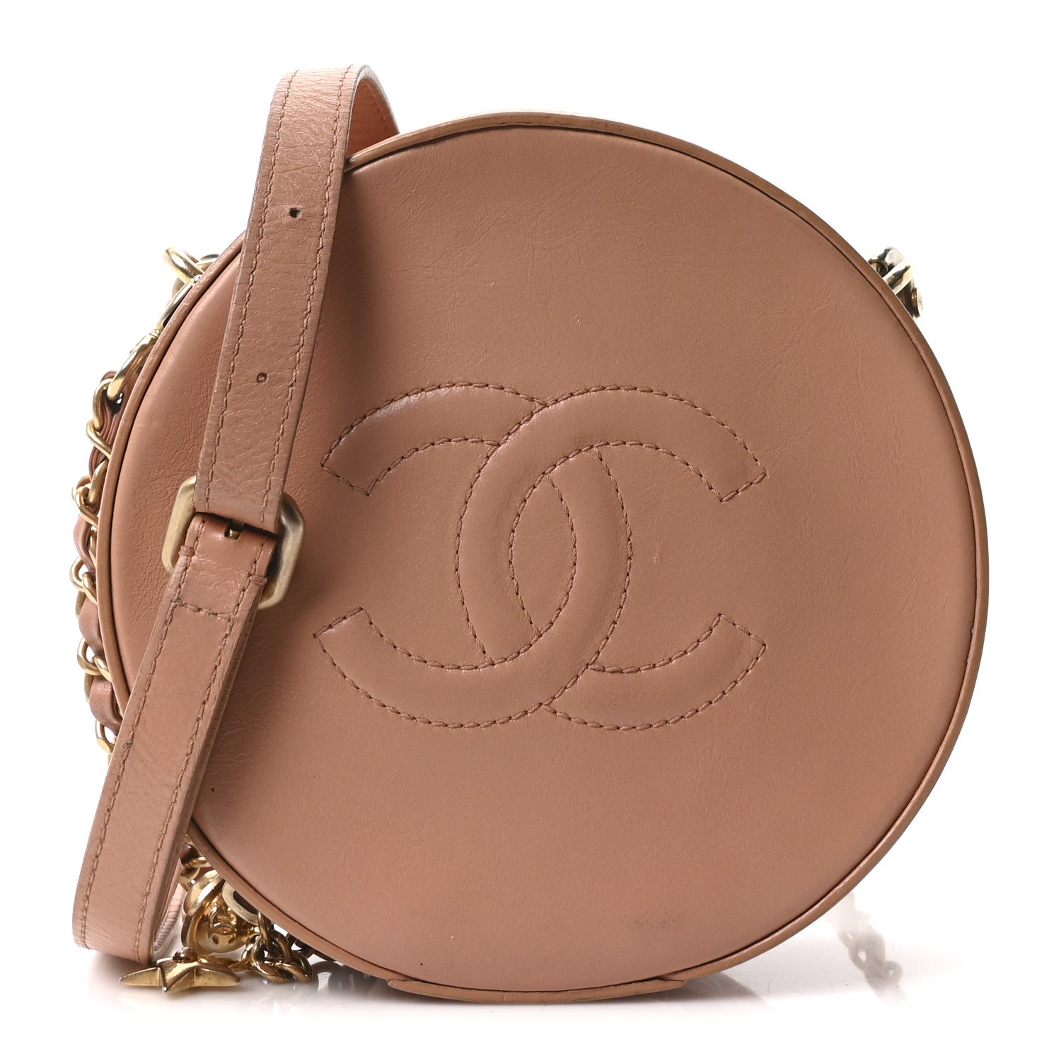 Calfskin Round As Earth Evening Bag Beige